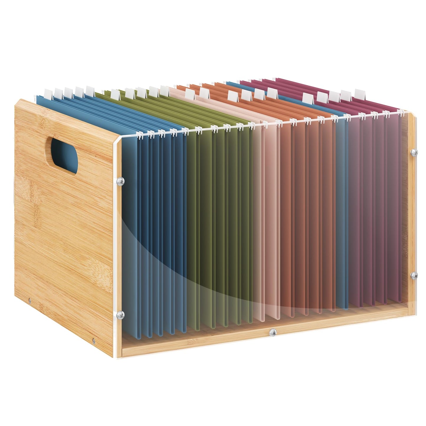 Sbanmao Clear Acrylic File Box Organizer, Bamboo Hanging Folder Storage Boxes, Filing Crate Bin Holder with Handle for Home Office Desk, Letter Size