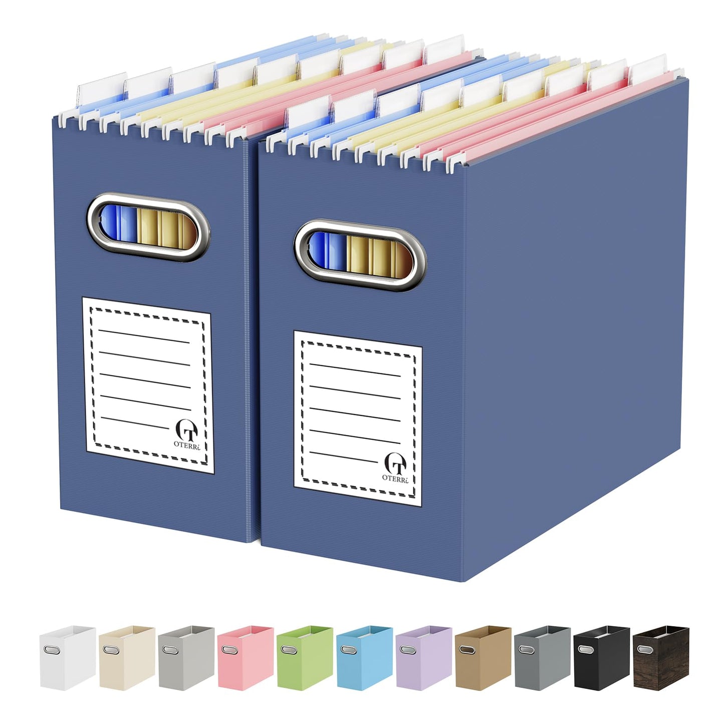 Portable Collapsible Cardboard File Box with Handle for Letter-Size | 4-Pack. Stainless Steel Handle. Label Stickers Included. Fits Letter Folders (Not Included). Home, Office, School, Dorm, Tax.