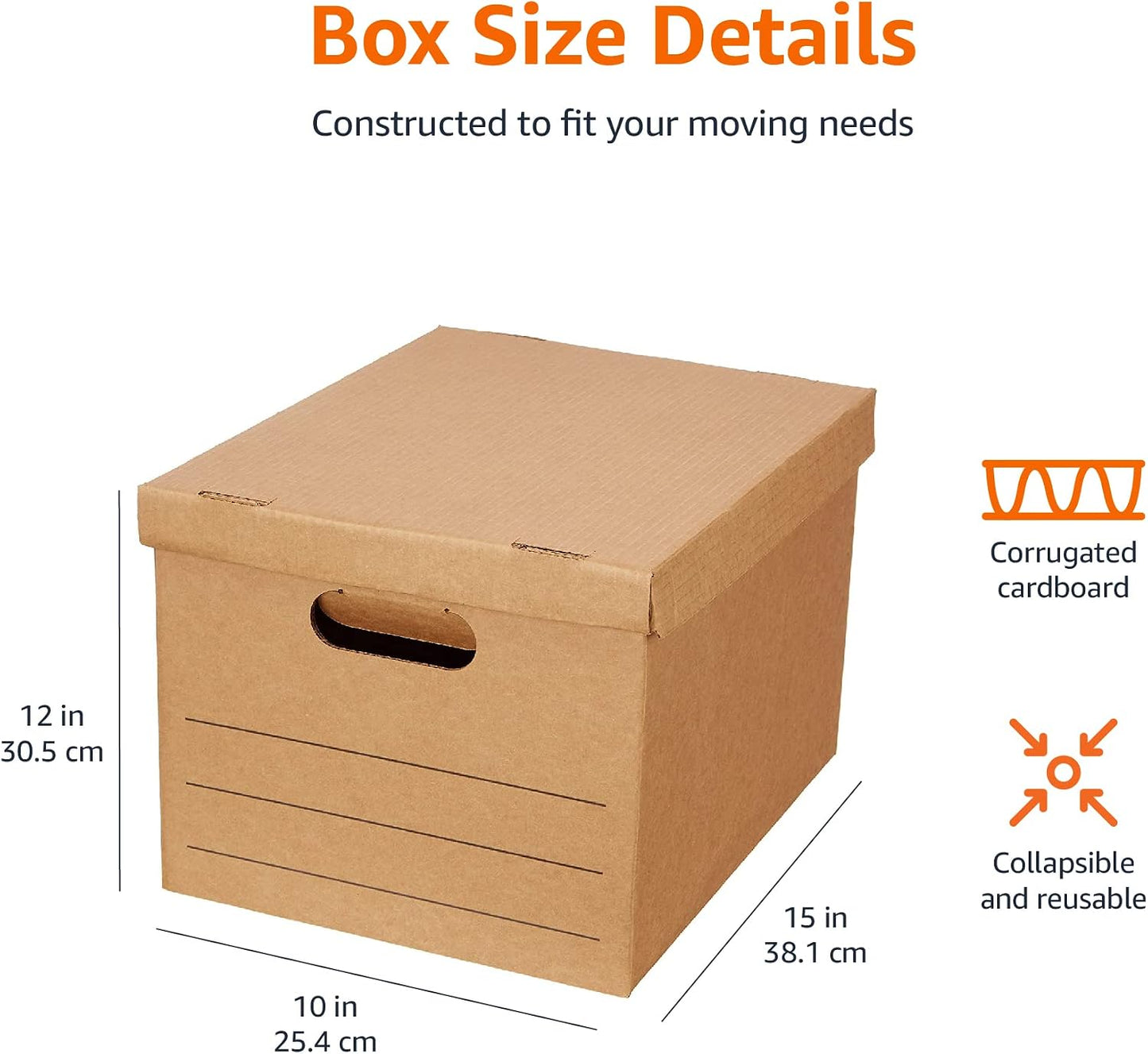 Amazon Basics Moving and Storage Boxes with Handles and Lift-Off Lids, File Storage, Collapsible, 15x10x12 in, Brown, 20-Pack