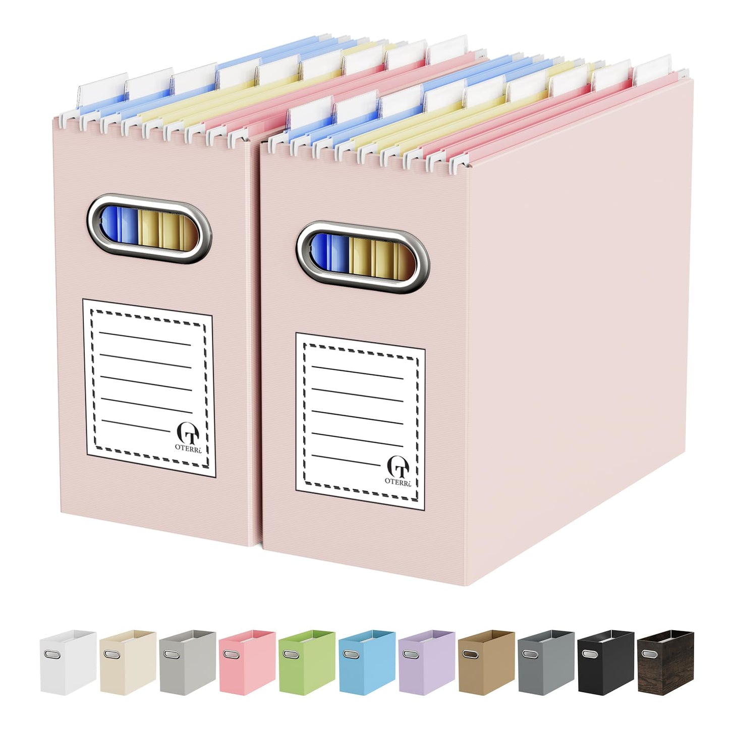 Portable Collapsible Cardboard File Box with Handle for Letter-Size | 4-Pack. Stainless Steel Handle. Label Stickers Included. Fits Letter Folders (Not Included). Home, Office, School, Dorm, Tax.