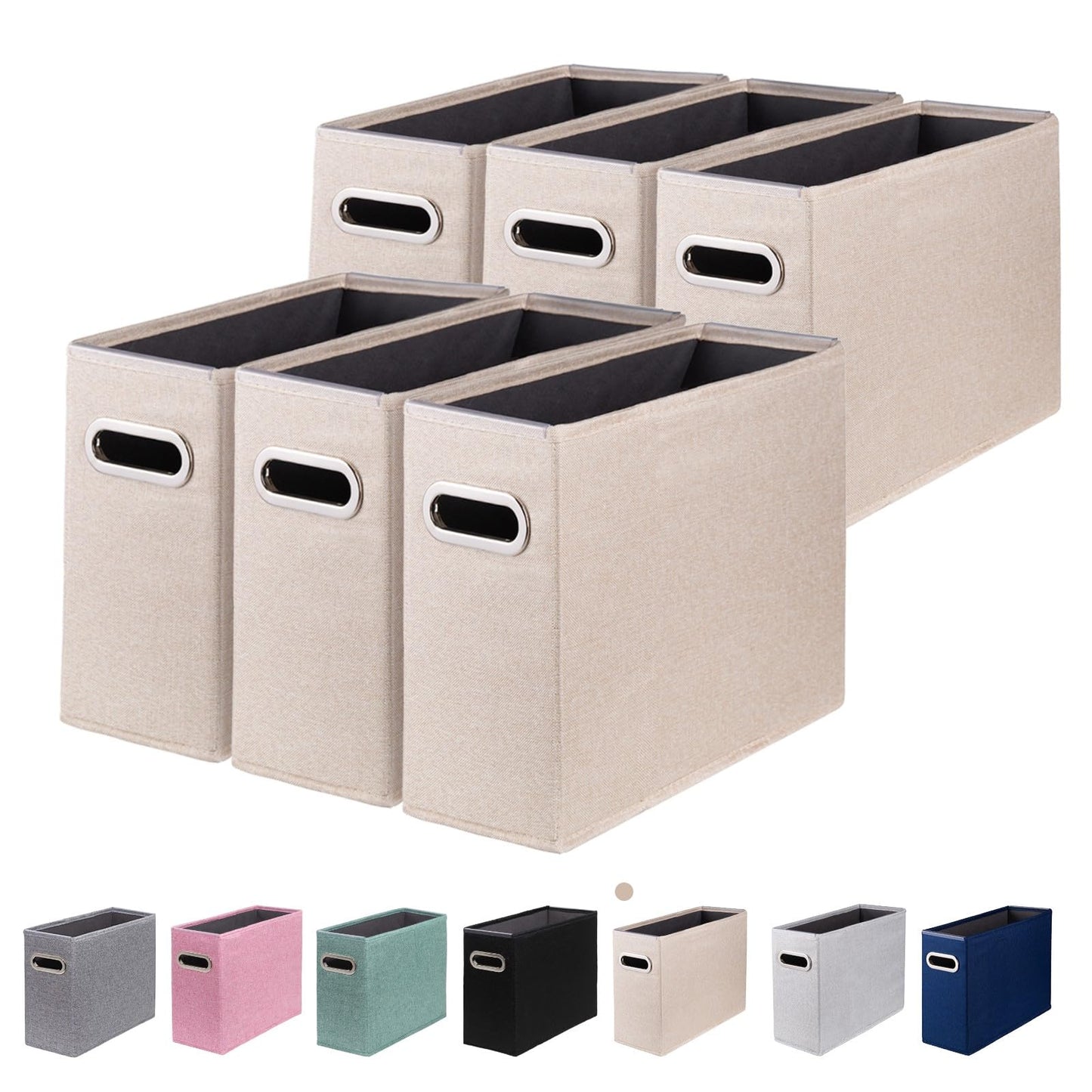 4 Packs Letter Size File Organizer, File Folders Organizer, Fabric Storage Box, Collapsible Paper Organizer with Metal Handle, Smooth PVC Rails, Only Box (Beige)
