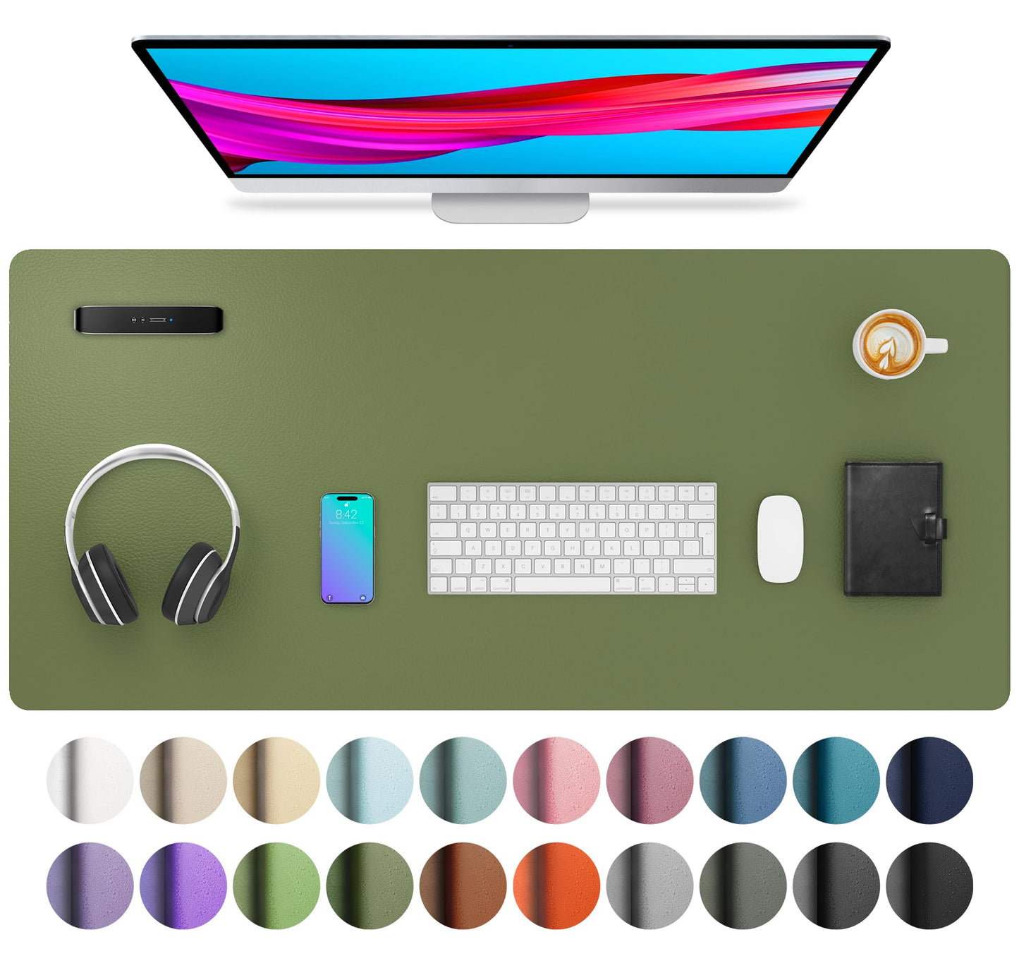 Aothia Leather Office Desk Pad Protector, Non-Slip PU Leather Desk Blotter, Waterproof Laptop Writing Mouse Pad for Office and Home, Black, 31.5" x 15.7"