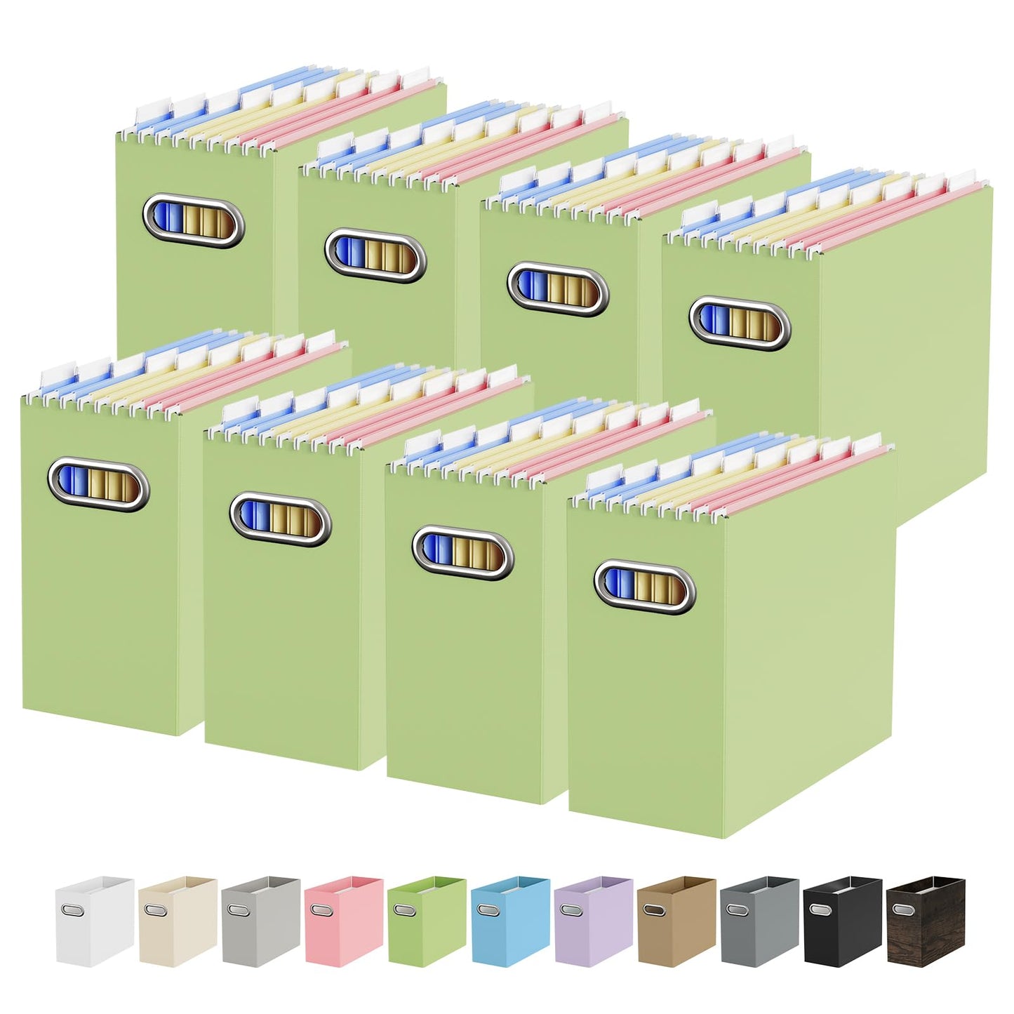 Portable Collapsible Cardboard File Box with Handle for Letter-Size | 4-Pack. Stainless Steel Handle. Label Stickers Included. Fits Letter Folders (Not Included). Home, Office, School, Dorm, Tax.