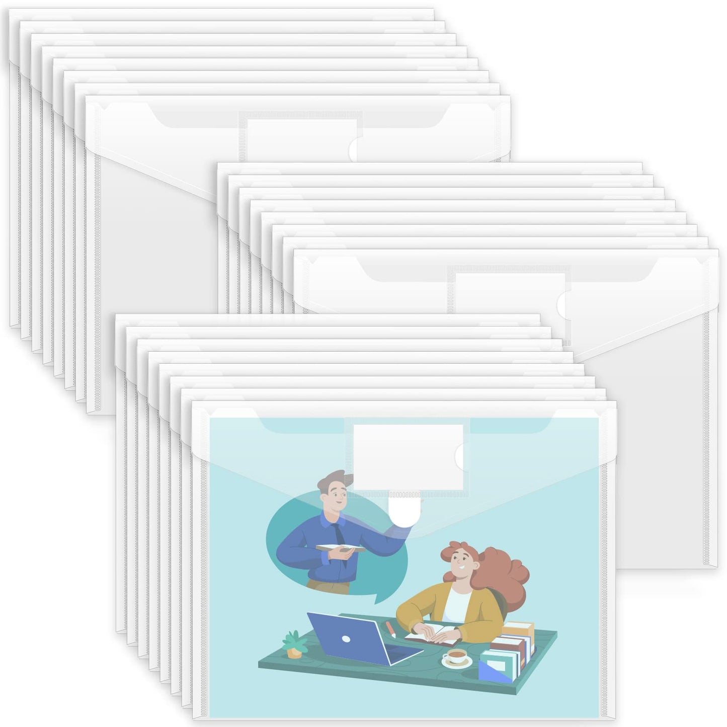 Sooez 10 Pack Plastic Envelopes File Folders, Clear Folder for Document US Letter A4 Size Poly Envelopes with Label Pockets for School Home Work Office Organizer, Clear