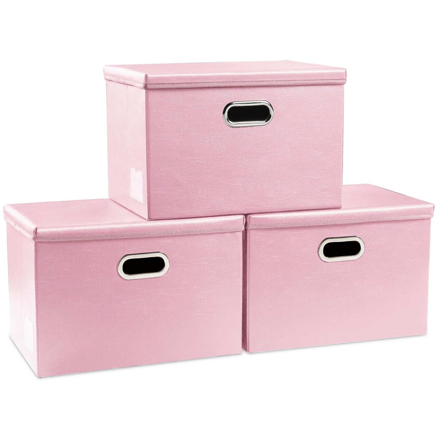 PRANDOM Large Collapsible Storage Bin with Lid [1-Pack] Leather Fabric Foldable Storage Box Organizer Containes Basket Cube with Cover for Home Bedroom Closet Office Nursery Black (17.7x11.8x11.8)