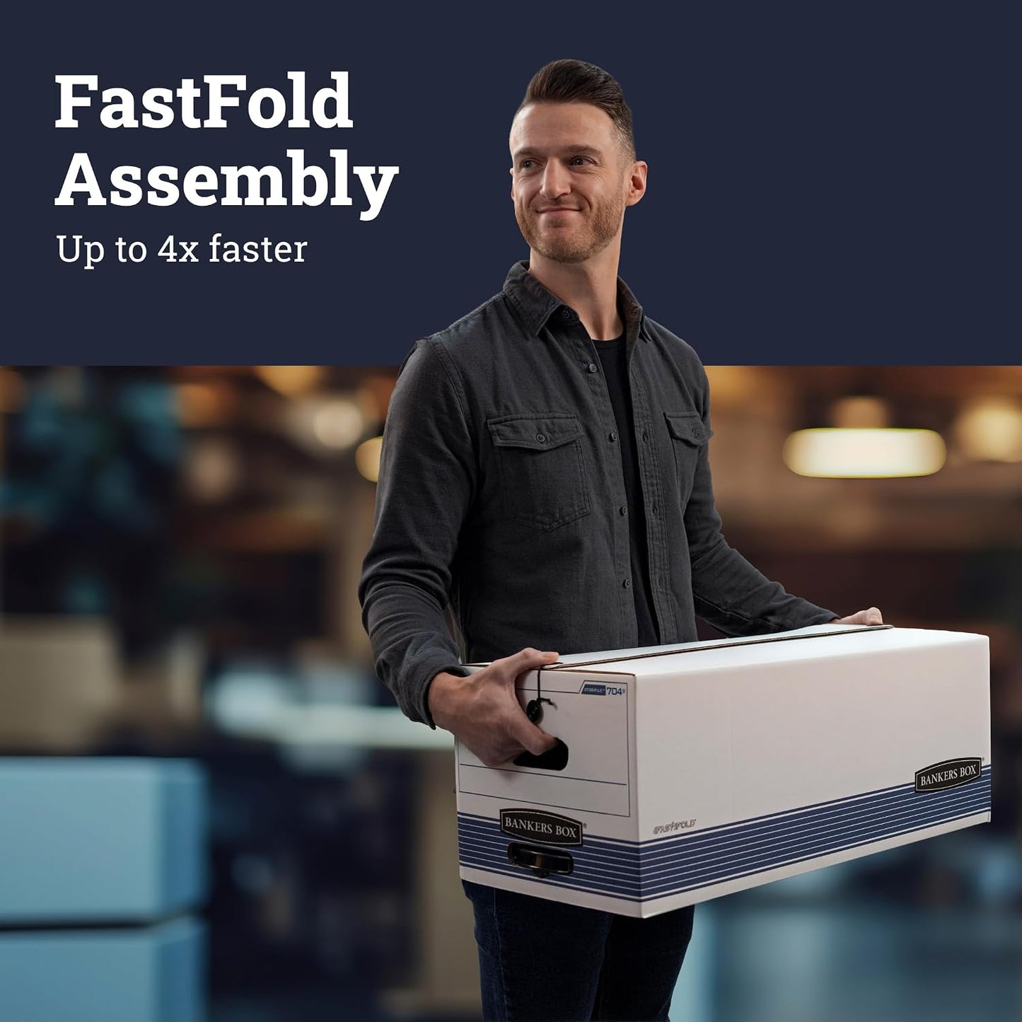 Bankers Box 12-Pack String & Button Medium-Duty File Box, Letter, FastFold | Keep important records buttoned up with secure closure, FastFold setup, reinforced handles, and stackable strength.