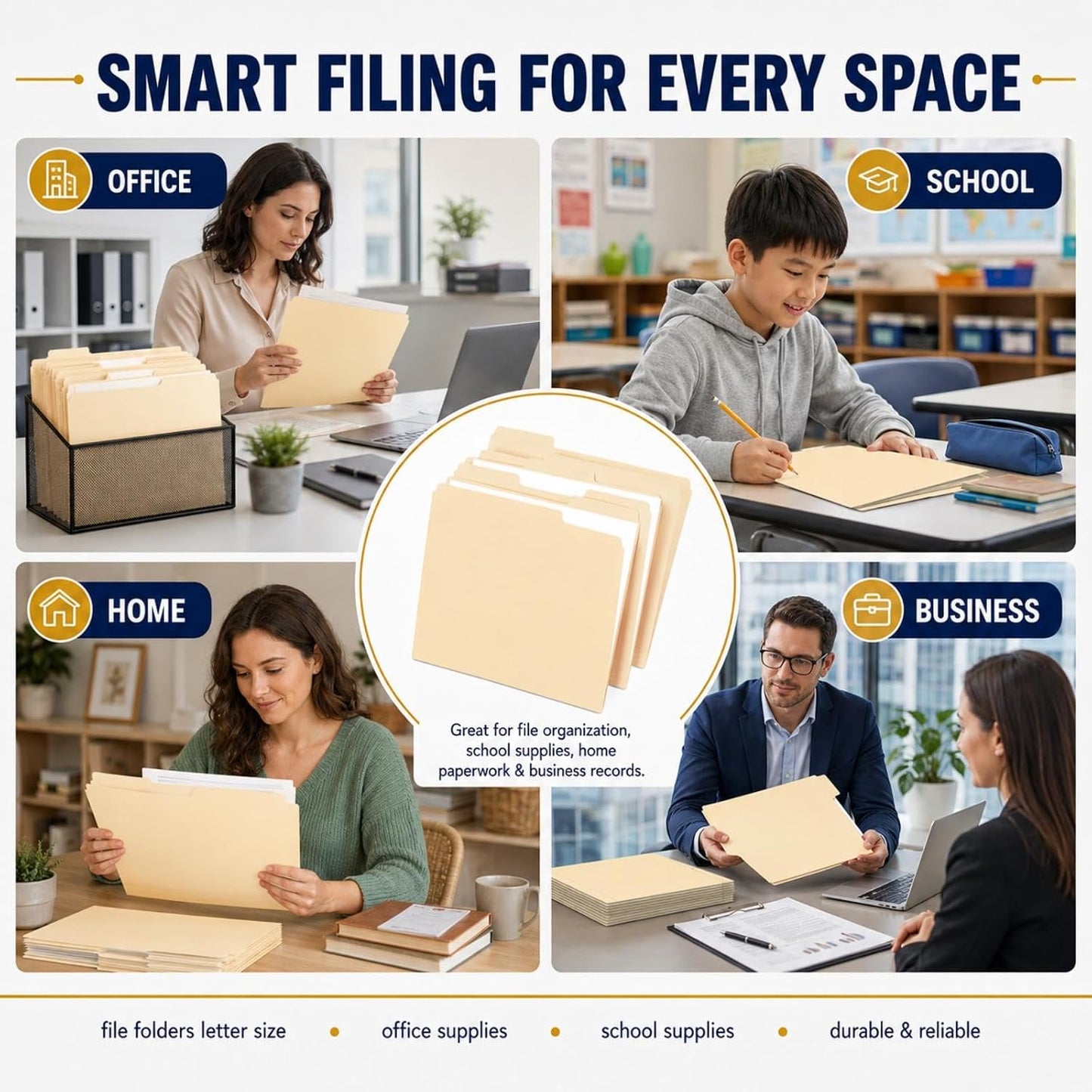 Woodlake Manilla Folders 8.5 x 11 File Folders Letter Size Manila Folder with 1/3 Cut Tab, 100 Pack Paper Folders for Office, School, Home & Business Document Organization, Made in USA