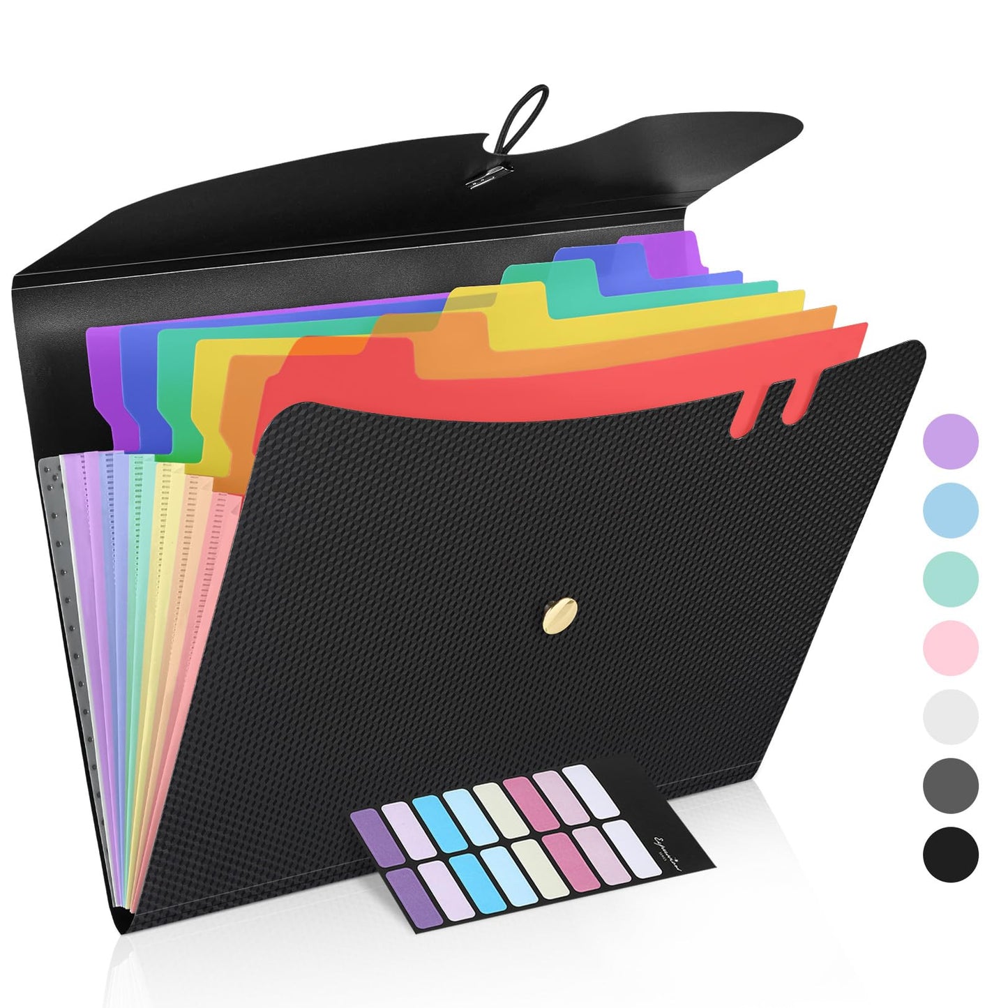Sooez 7 Pocket Accordion File Organizer, Premium Expanding File Folder | Letter Size Folders for Documents, Sleek Filing Folders with Bungee Closure, Portable Folders School Office Supplies, Black
