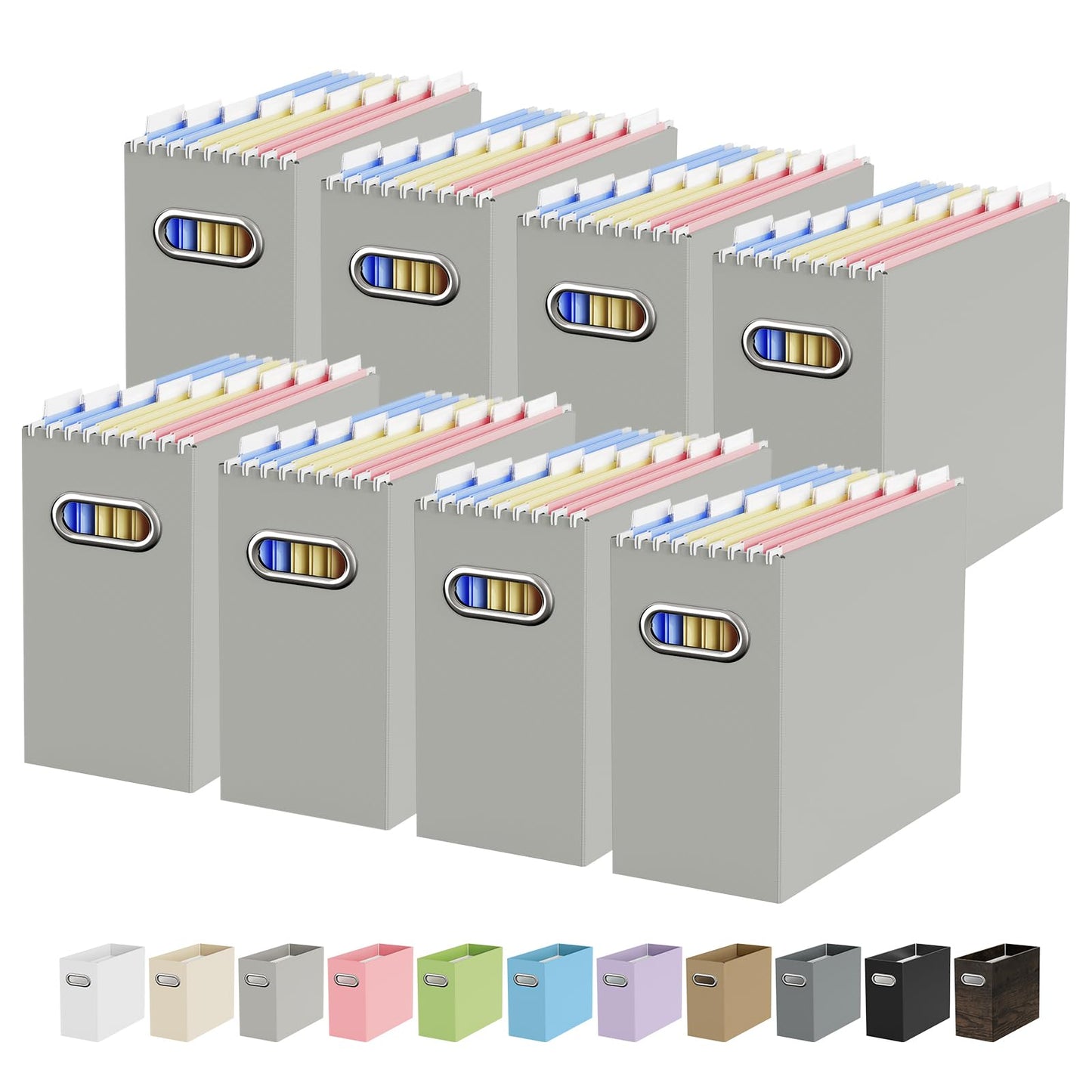 Portable Collapsible Cardboard File Box with Handle for Letter-Size | 4-Pack. Stainless Steel Handle. Label Stickers Included. Fits Letter Folders (Not Included). Home, Office, School, Dorm, Tax.