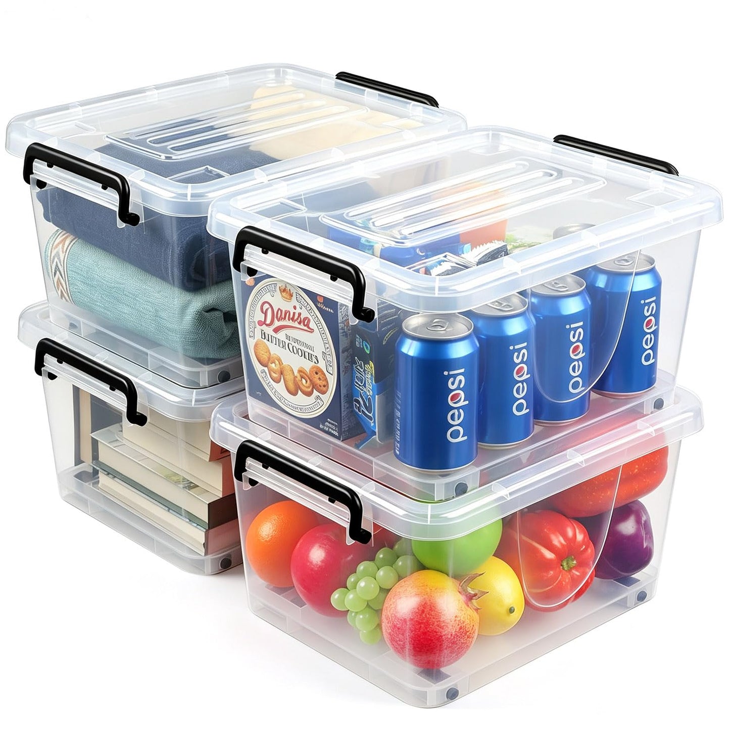 NUMIFUN 7Qt Clear Plastic Storage Bins with Lids,Transparent Design,6 Pack | Stackable organizing totes with buckle latches & handles.Dust-proof clear design for home,office & pantry space saving