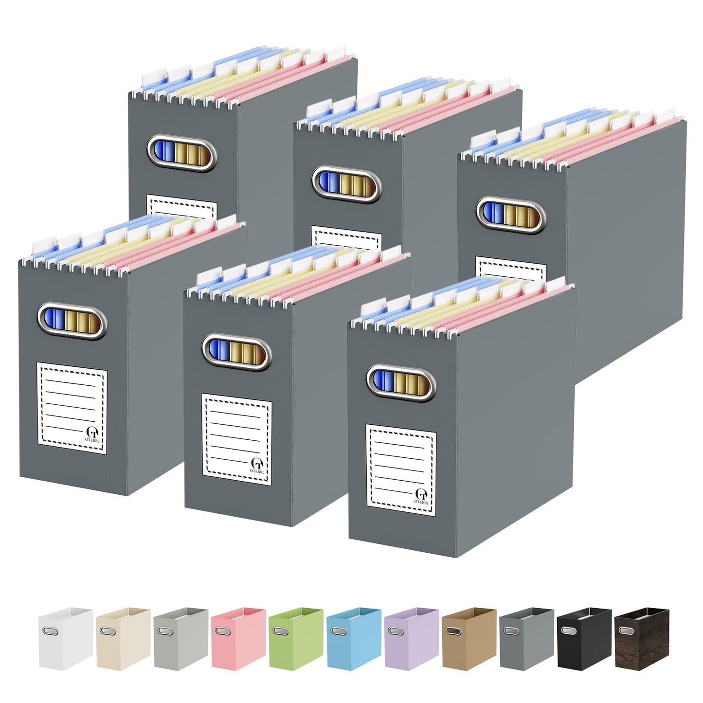 Portable Collapsible Cardboard File Box with Handle for Letter-Size | 4-Pack. Stainless Steel Handle. Label Stickers Included. Fits Letter Folders (Not Included). Home, Office, School, Dorm, Tax.