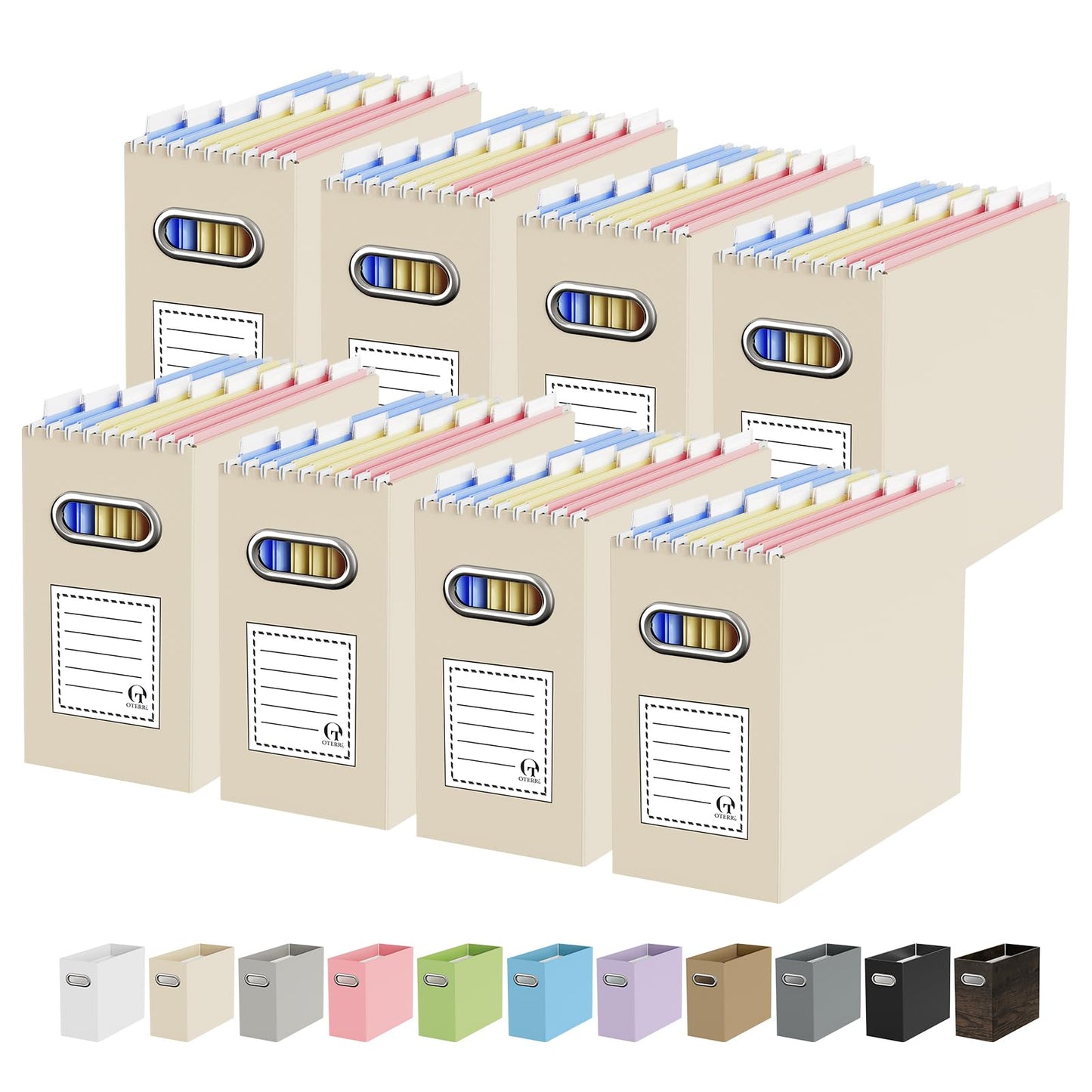 Portable Collapsible Cardboard File Box with Handle for Letter-Size | 4-Pack. Stainless Steel Handle. Label Stickers Included. Fits Letter Folders (Not Included). Home, Office, School, Dorm, Tax.