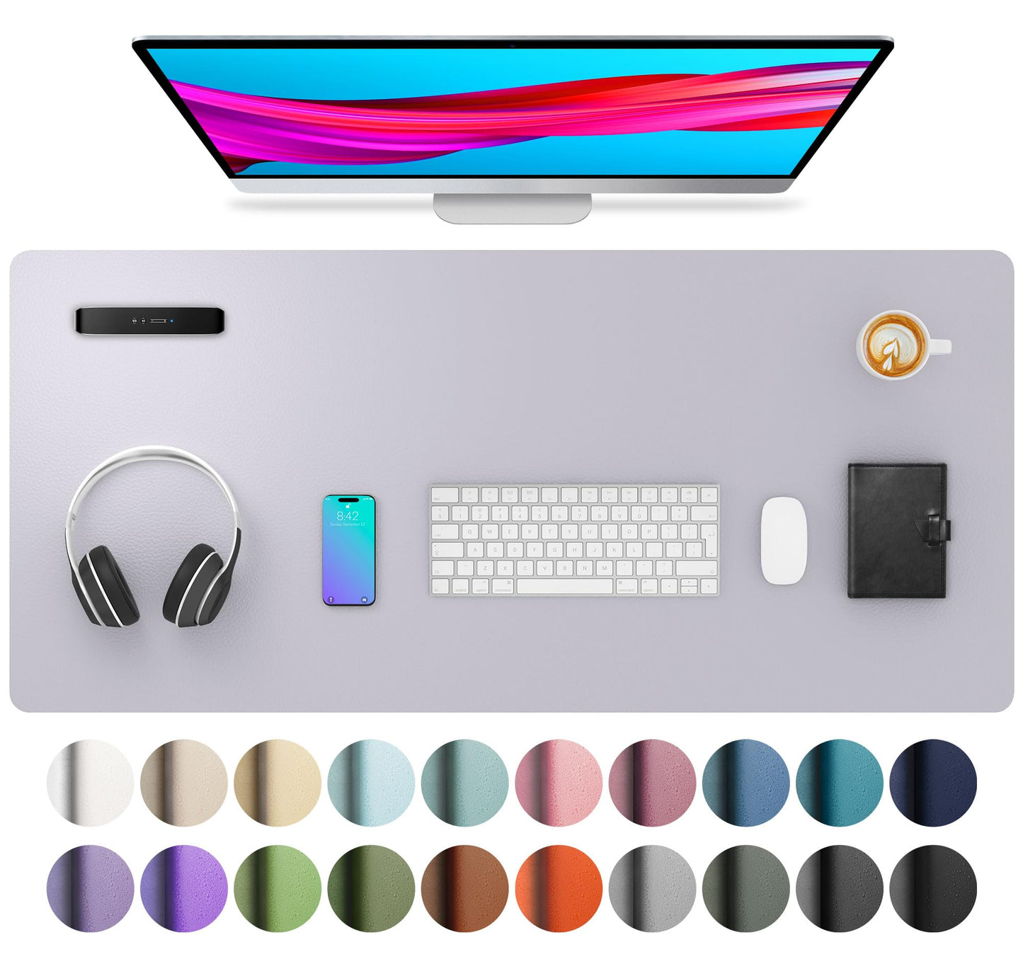 Aothia Leather Office Desk Pad Protector, Non-Slip PU Leather Desk Blotter, Waterproof Laptop Writing Mouse Pad for Office and Home, Black, 31.5" x 15.7"
