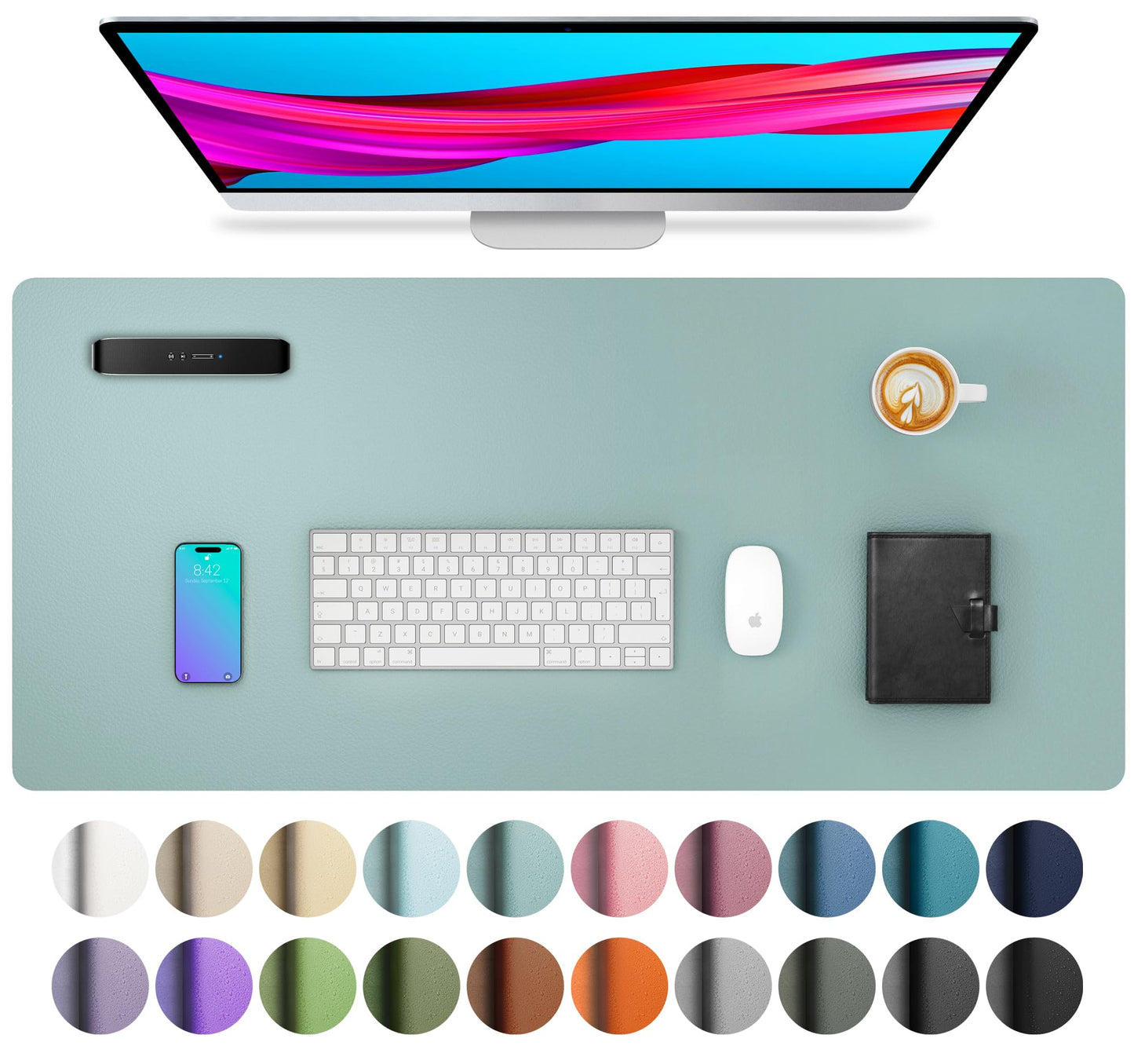 Aothia Leather Office Desk Pad Protector, Non-Slip PU Leather Desk Blotter, Waterproof Laptop Writing Mouse Pad for Office and Home, Black, 31.5" x 15.7"