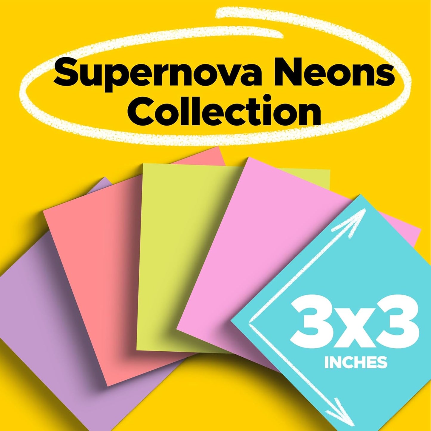 Post-it Super Sticky Notes, 3 x 3 in, Supernova Neons, 24 Pads | School Supplies and Oﬃce Supplies, 2X the Sticking Power