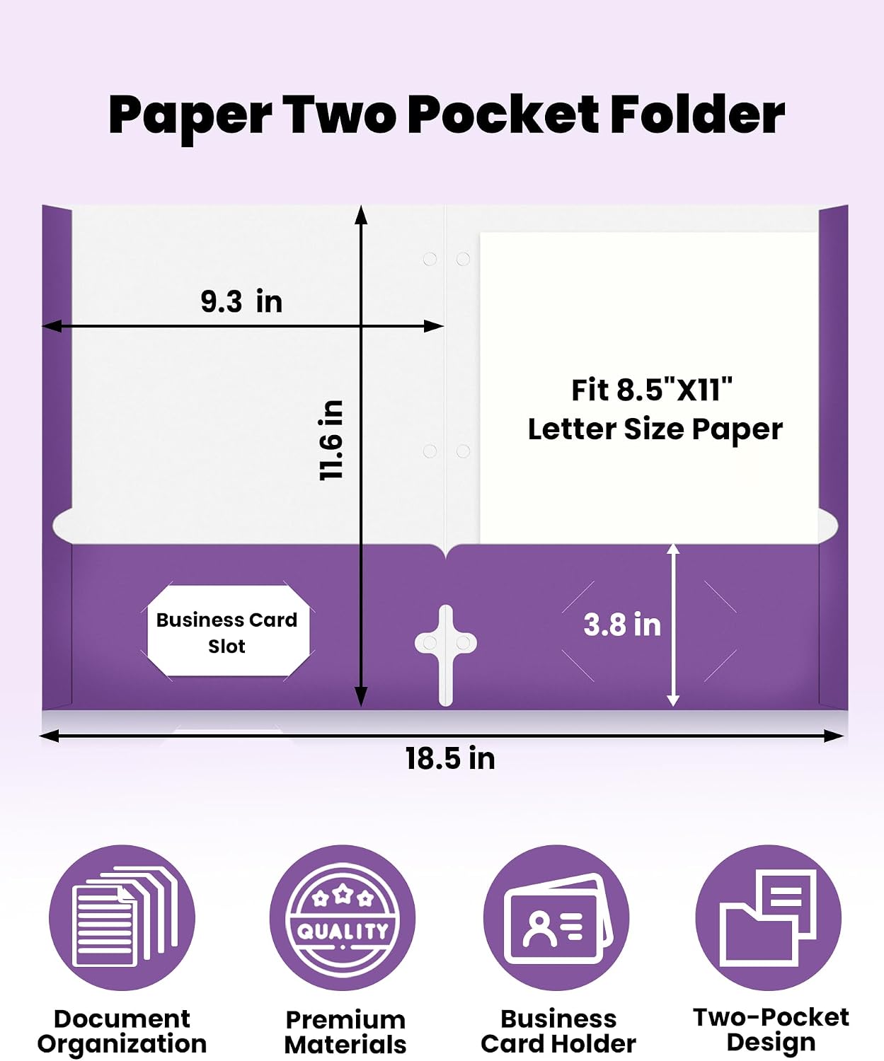 SUNEE Folders with Pockets 3 Hole Punched(50 Pack, Purple), 2 Pocket Folders Fit Letter Size Paper, Paper File Folder for School Office Home Business