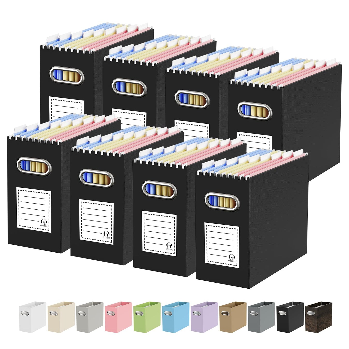 Portable Collapsible Cardboard File Box with Handle for Letter-Size | 4-Pack. Stainless Steel Handle. Label Stickers Included. Fits Letter Folders (Not Included). Home, Office, School, Dorm, Tax.