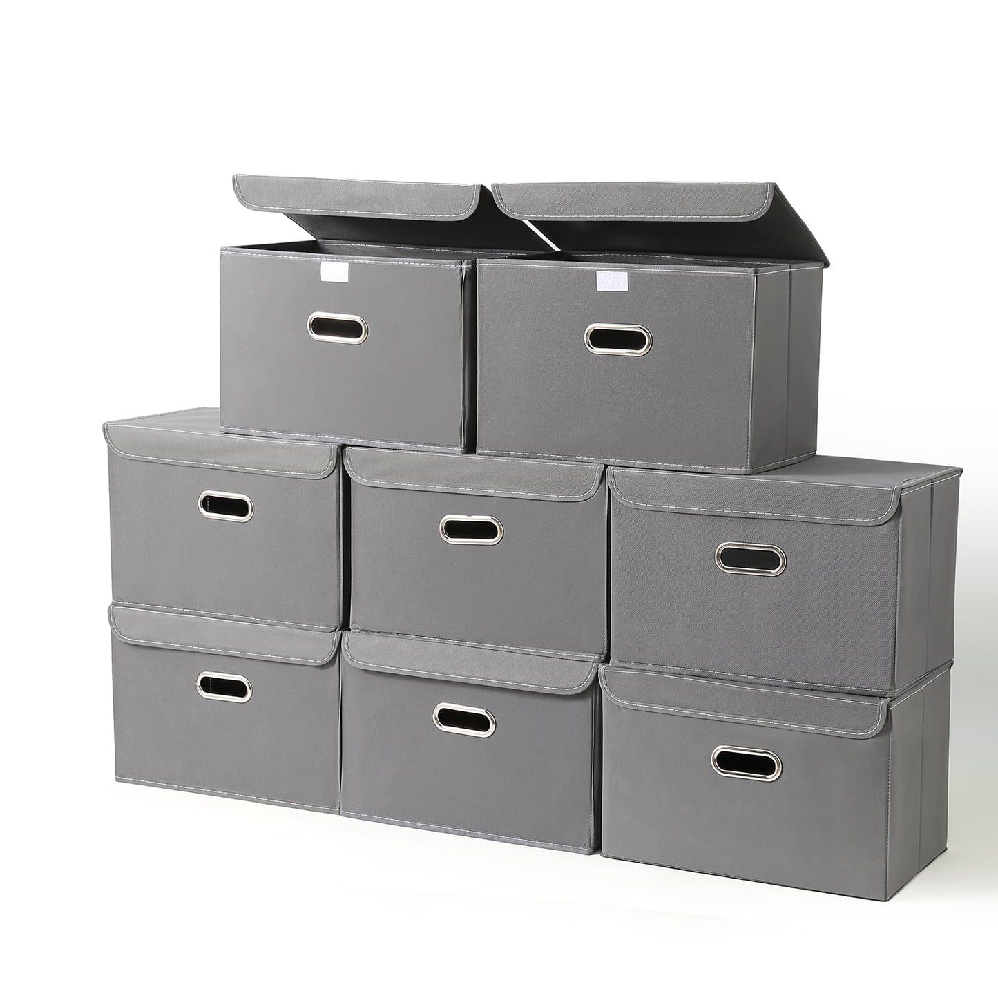 STOREONE Fabric Storage Cube Bins Foldable Organizer Container Collapsible Basket with Lids and Metal Handles, for Home, Bedroom, Closet (Black, 3 Pcs)