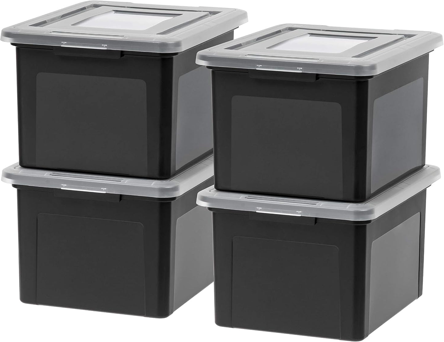 IRIS USA 4-Pack 35 Qt. Letter/Legal File Box with Latching Lid, Black | Protect important documents, letter and legal files with secure storage for home offices, moving, and long-term organization