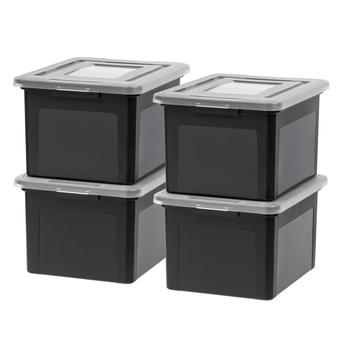 IRIS USA File Box, Plastic File Organizer with Lids for Letter/Legal File, Portable Document Box For Moving, Storage Bin with Durable and Secure Lid, Stackable Nestable BPA-Free, Clear 35 Qt. 4 Pack | Portable Moving Box, Stackable and Secure Storage, Dur