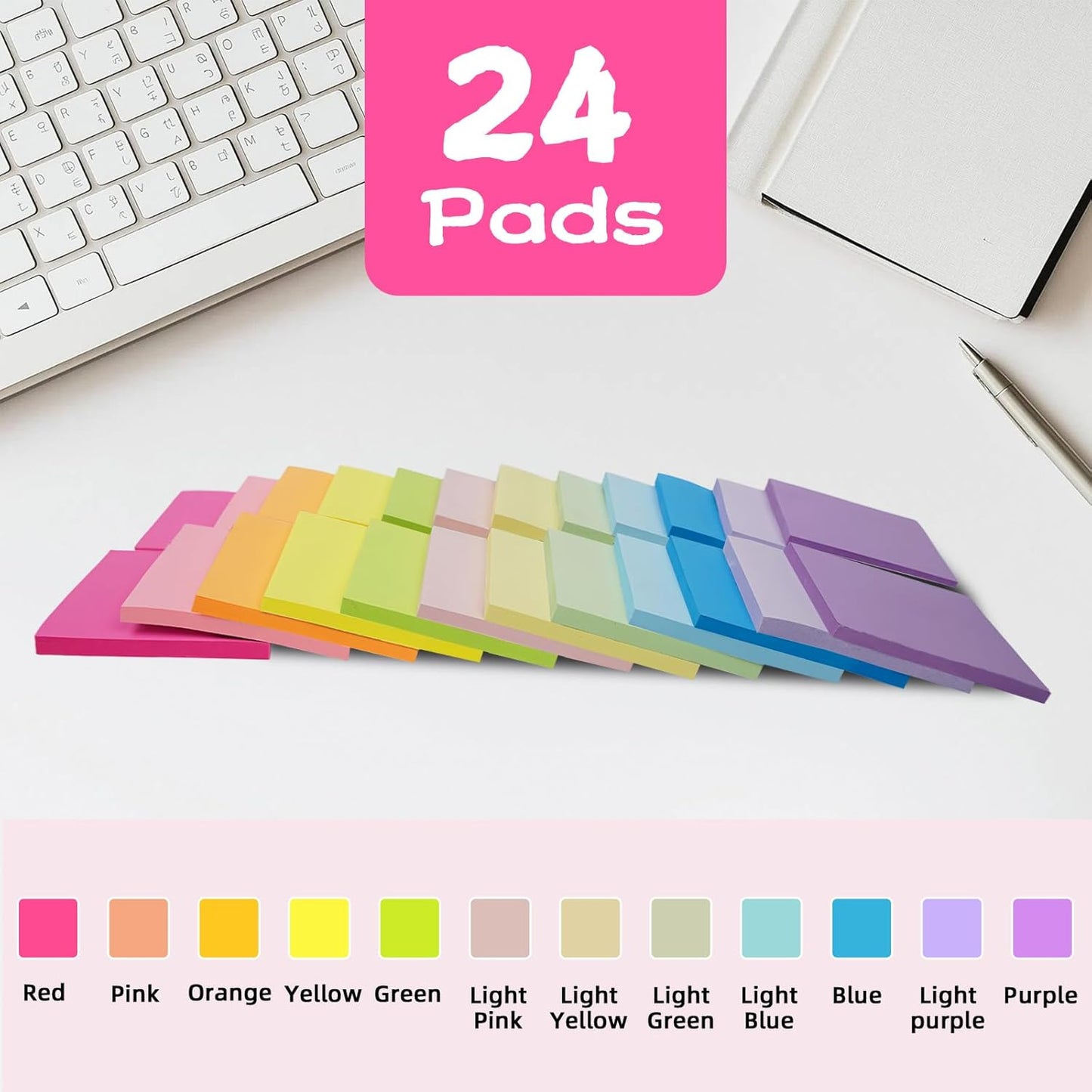 (24 Pads) Sticky Notes 3x3 Inches,Bright Colors Self-Stick Pads | Easy to Post for Home, Office, Notebook
