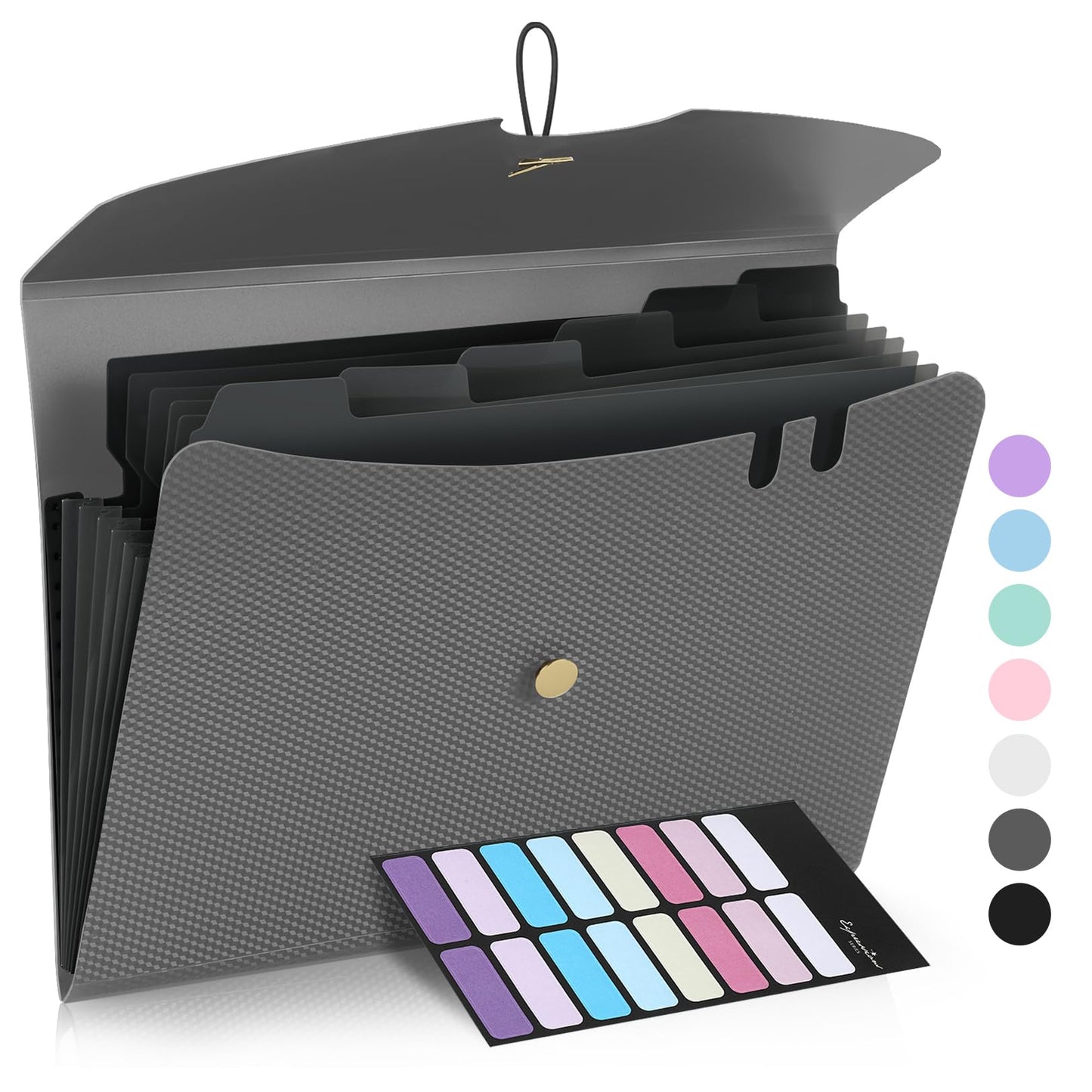 Sooez 7 Pocket Accordion File Organizer, Premium Expanding File Folder | Letter Size Folders for Documents, Sleek Filing Folders with Bungee Closure, Portable Folders School Office Supplies, Black