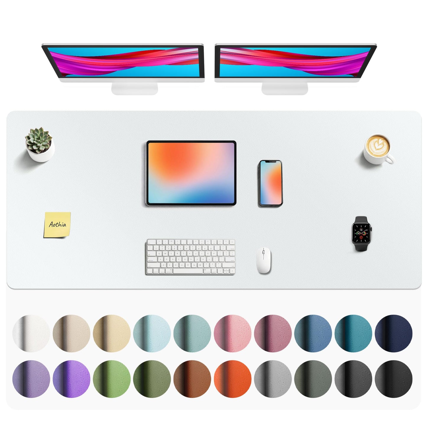 Aothia Leather Office Desk Pad Protector, Non-Slip PU Leather Desk Blotter, Waterproof Laptop Writing Mouse Pad for Office and Home, Black, 31.5" x 15.7"