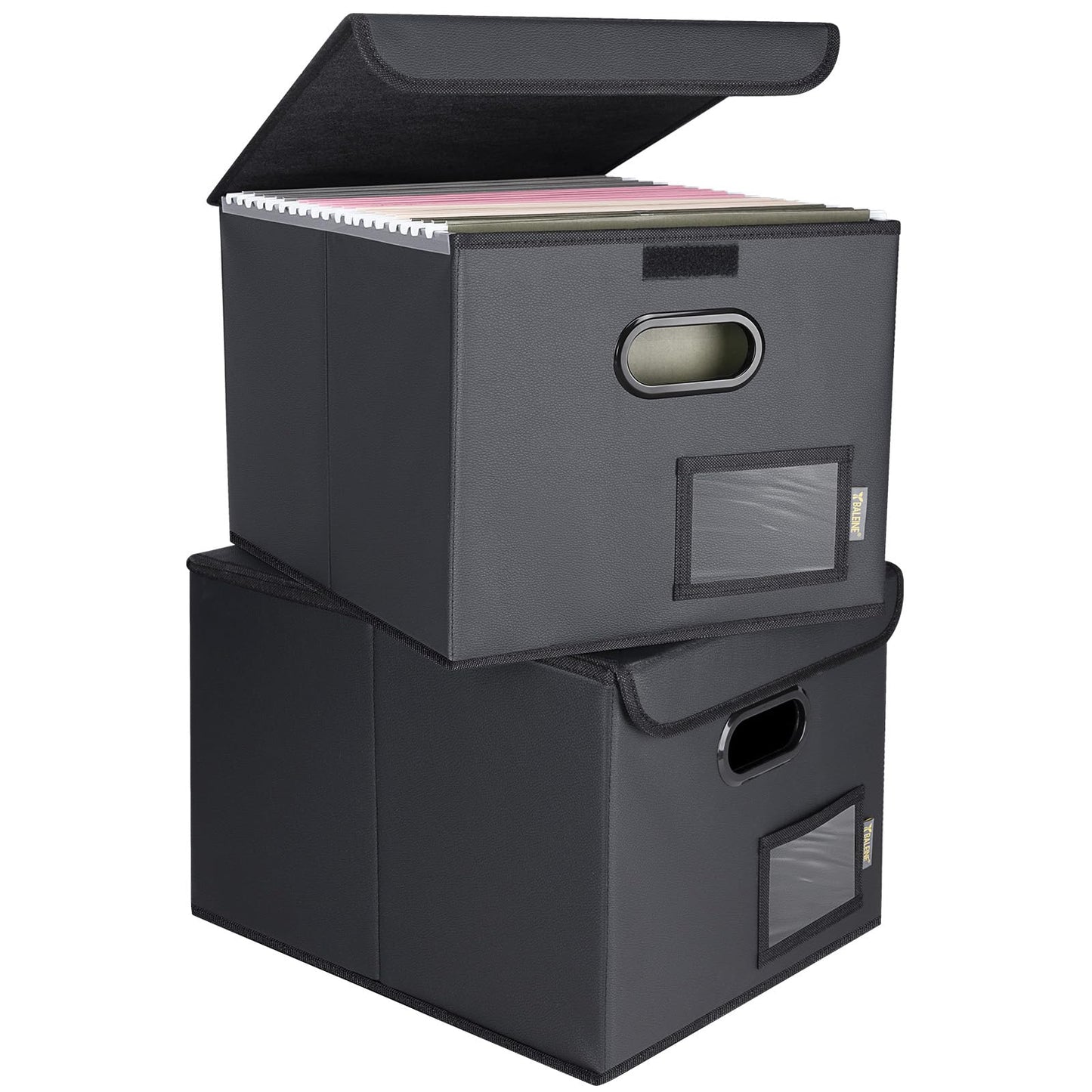 BALEINE File Organizer Box with Lid, Collapsible File Folder Organizer with Plastic Slide, Hanging File Folder Box for Office Document Storage (1 Pack, Black)