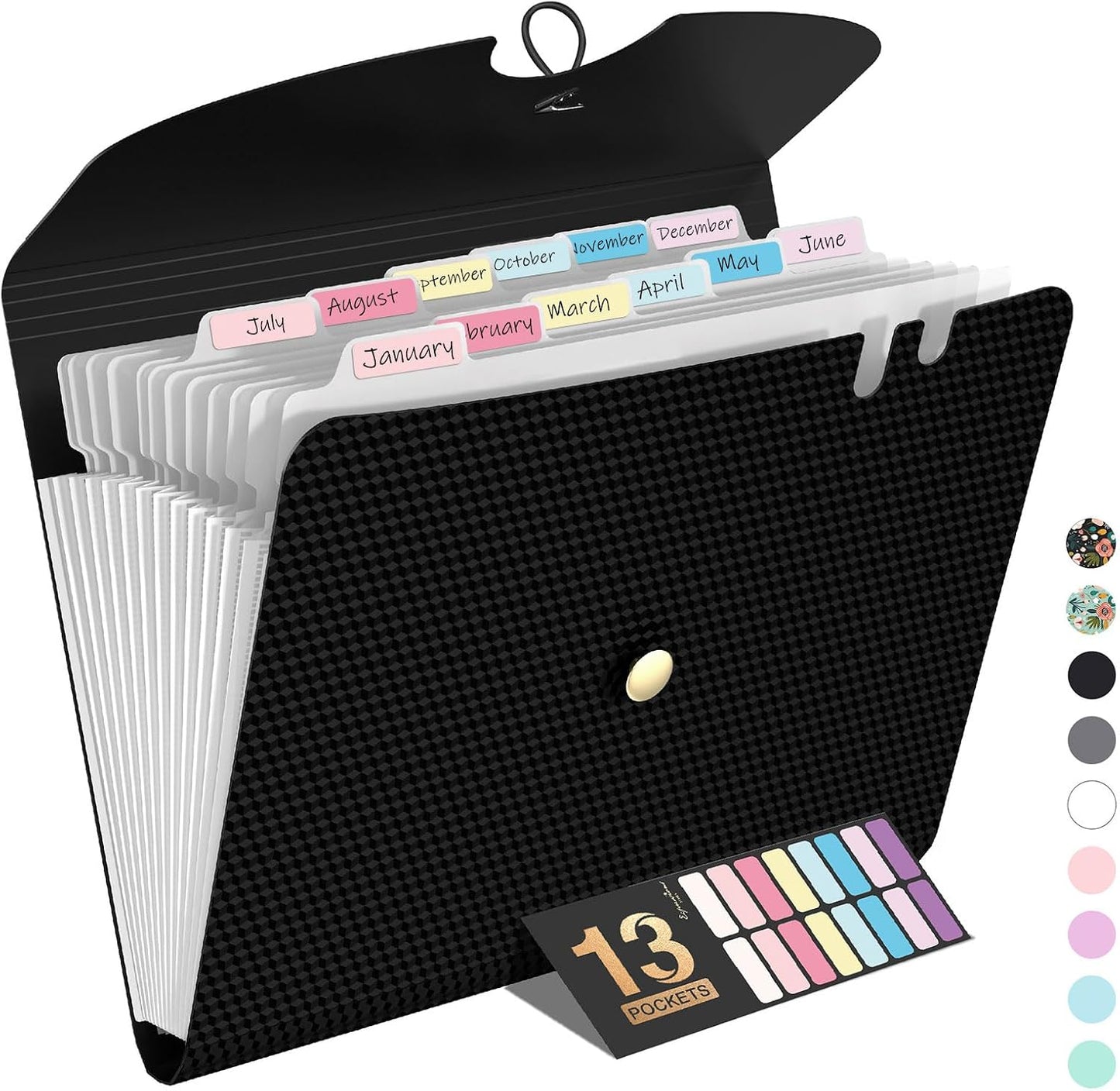 Sooez Expanding File Folders, 13 Pocket Accordion File Organizer, Letter/A4 | Monthly Expandable File Folder for Documents with Labels, Portable Bill Receipt Organizer for School Office Supplies