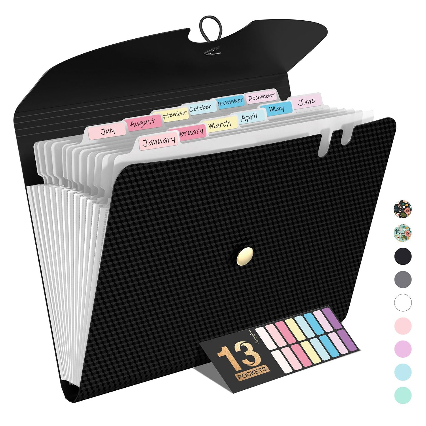 Sooez Expanding File Folders, 13 Pocket Accordion File Organizer, Letter/A4 | Monthly Expandable File Folder for Documents with Labels, Portable Bill Receipt Organizer for School Office Supplies