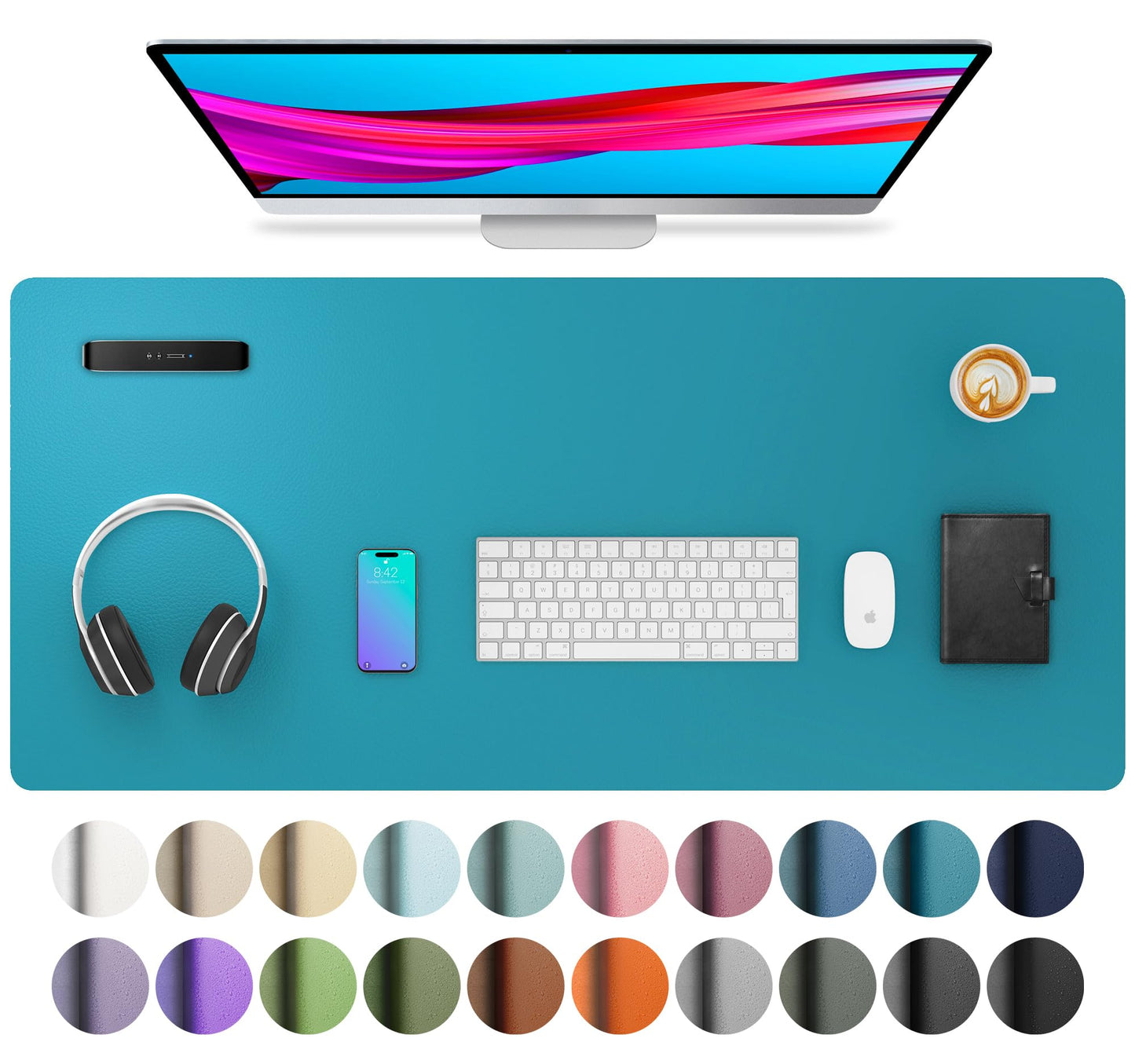 Aothia Leather Office Desk Pad Protector, Non-Slip PU Leather Desk Blotter, Waterproof Laptop Writing Mouse Pad for Office and Home, Black, 31.5" x 15.7"