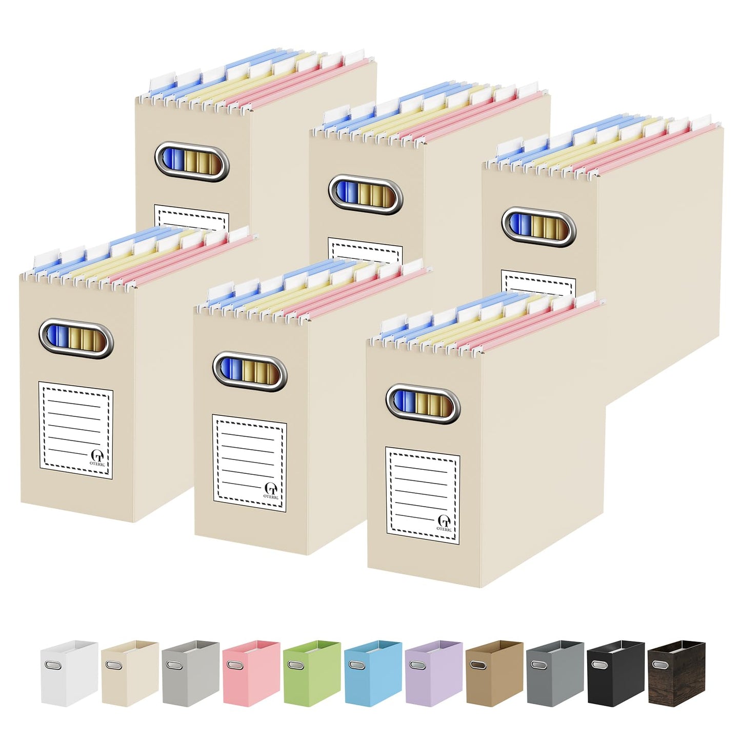 Portable Collapsible Cardboard File Box with Handle for Letter-Size | 4-Pack. Stainless Steel Handle. Label Stickers Included. Fits Letter Folders (Not Included). Home, Office, School, Dorm, Tax.