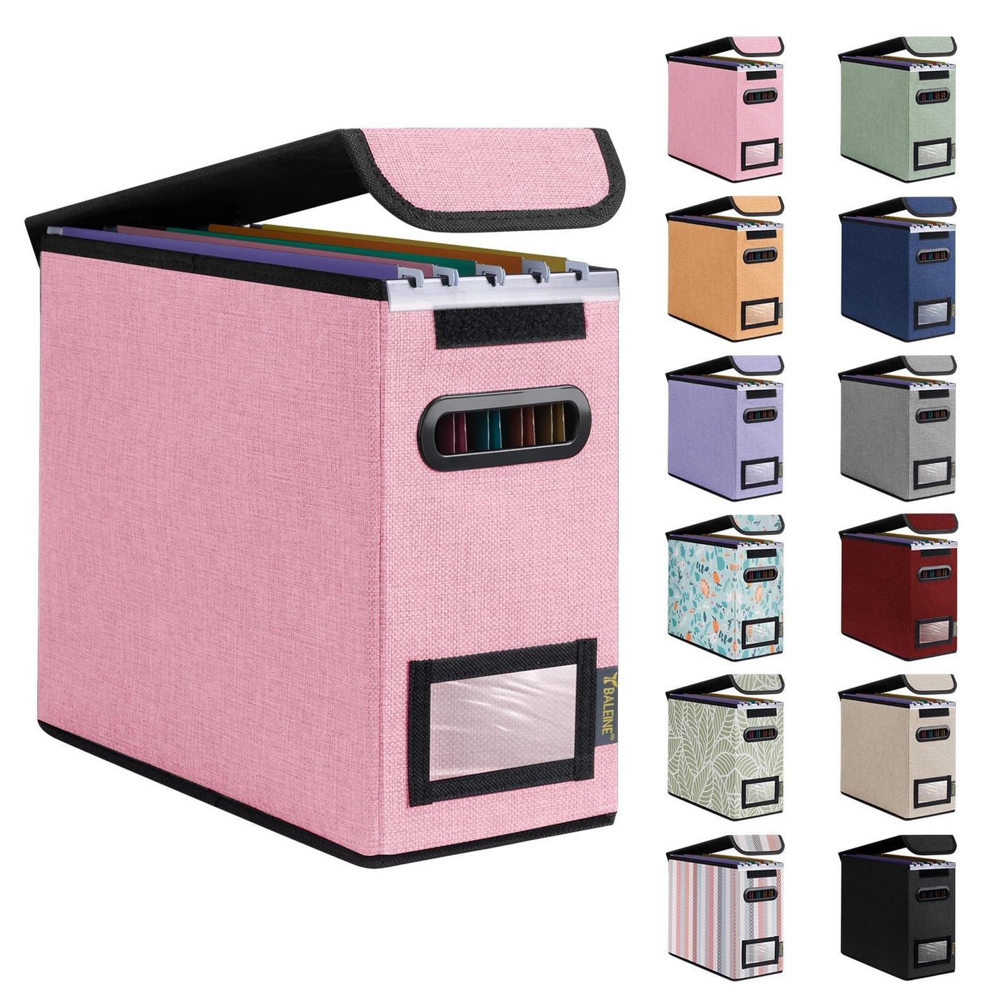 BALEINE File Organizer Box with Lid, Collapsible File Folder Organizer with Plastic Slide, Hanging File Folder Box for Office Document Storage (1 Pack, Black)
