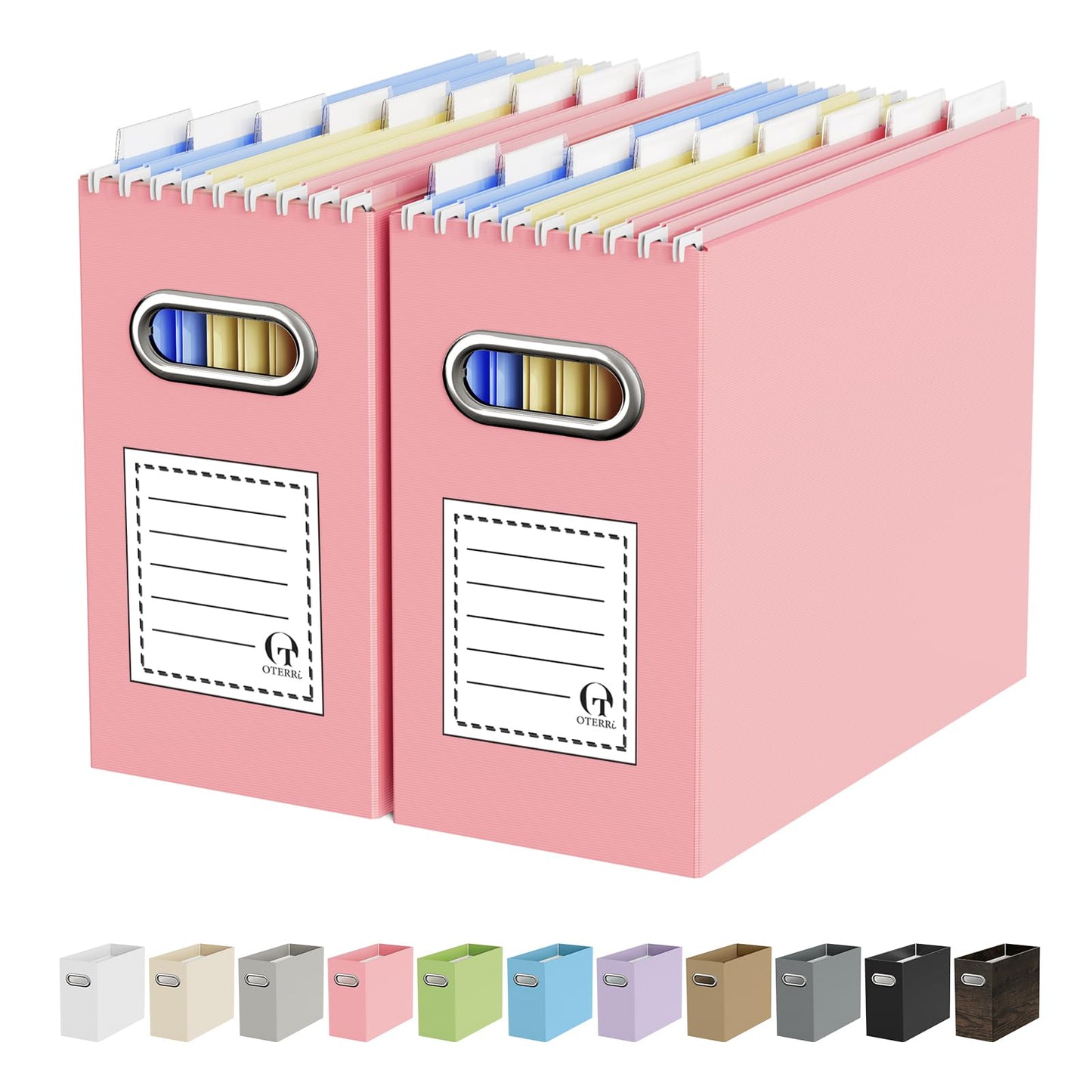 Portable Collapsible Cardboard File Box with Handle for Letter-Size | 4-Pack. Stainless Steel Handle. Label Stickers Included. Fits Letter Folders (Not Included). Home, Office, School, Dorm, Tax.