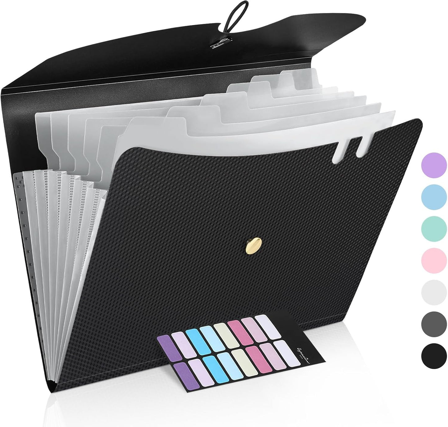 Sooez 7 Pocket Accordion File Organizer, Premium Expanding File Folder | Letter Size Folders for Documents, Sleek Filing Folders with Bungee Closure, Portable Folders School Office Supplies, Black