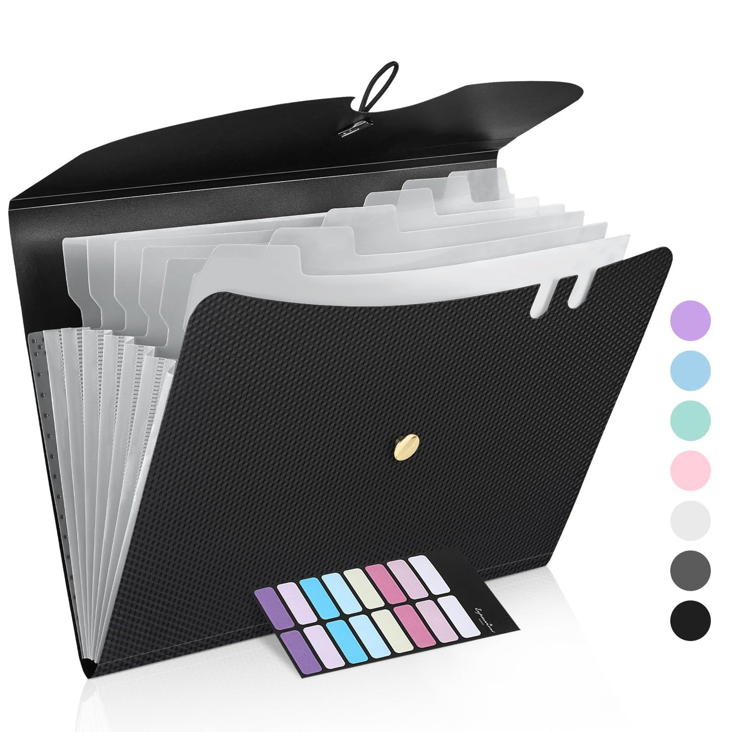 Sooez 7 Pocket Accordion File Organizer, Premium Expanding File Folder | Letter Size Folders for Documents, Sleek Filing Folders with Bungee Closure, Portable Folders School Office Supplies, Black