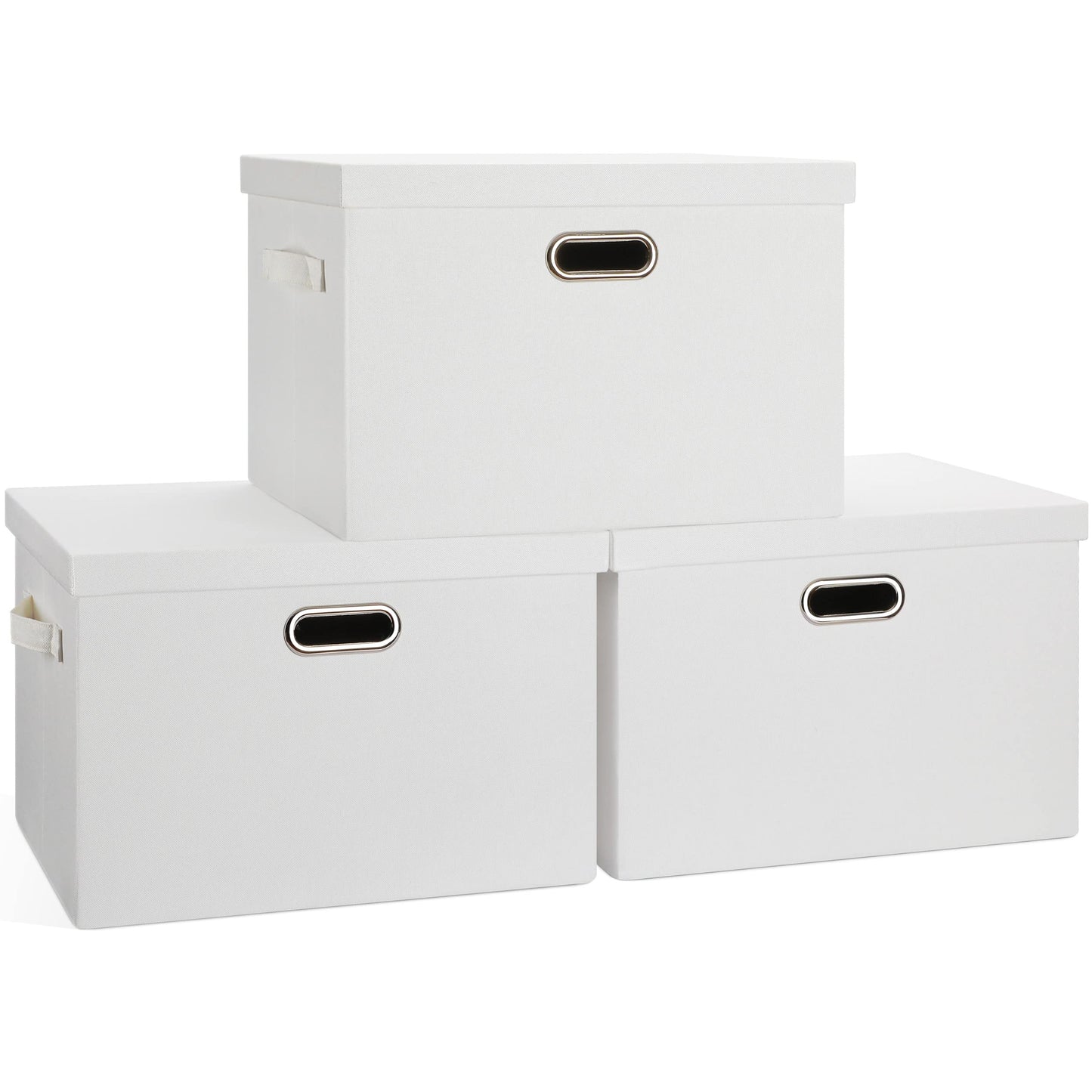 Graciadeco Large Quart Collapsible Stackable Storage Bins with Lids, 3 Packs Beige Linen Fabric Closet Boxes with Lids, Storage Cube Baskets Container Organizers for Bedroom Office(16.6 x 11.7 x 10.8) | 36 Quart 3 Pack Beige Collapsible Stackable Linen Fa