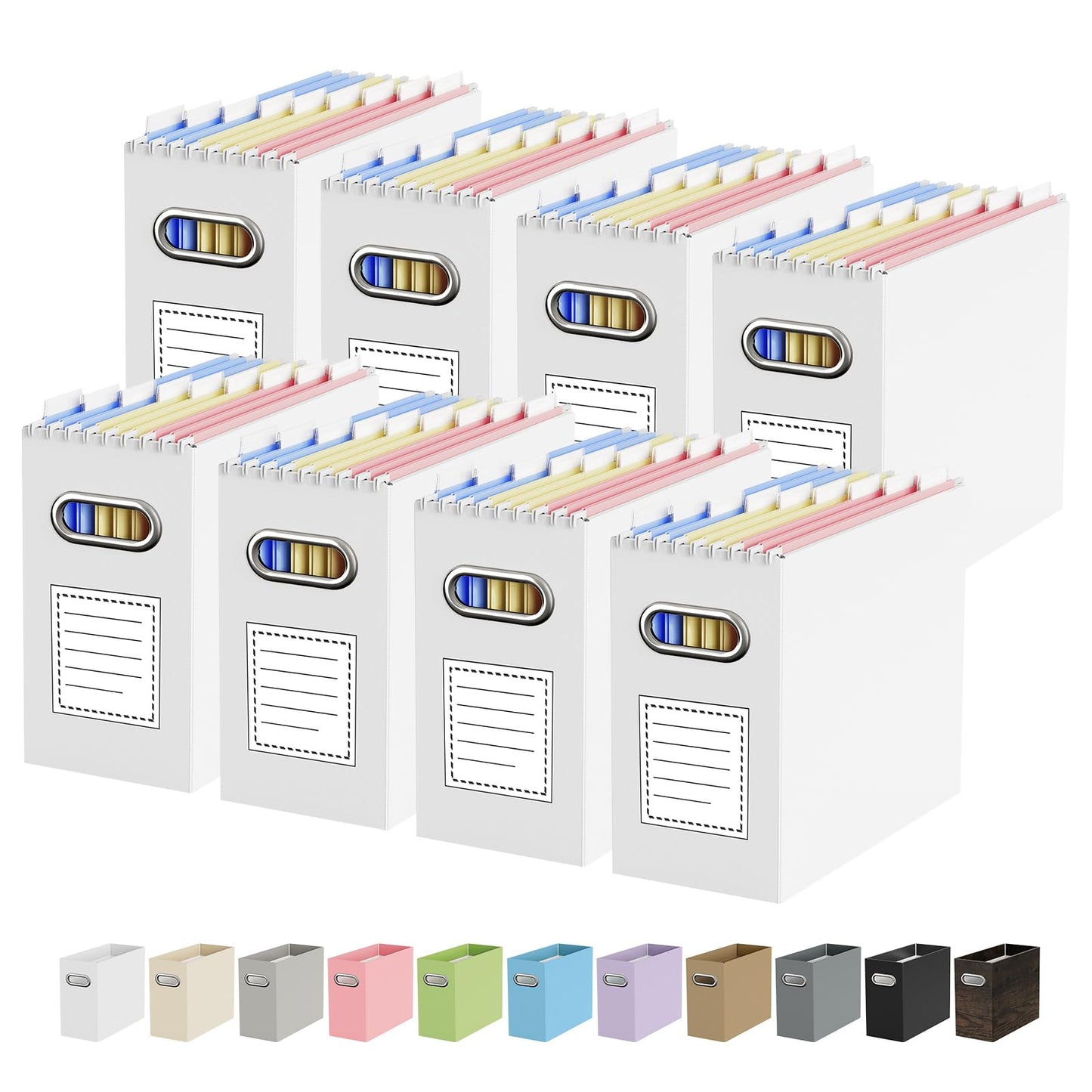 Portable Collapsible Cardboard File Box with Handle for Letter-Size | 4-Pack. Stainless Steel Handle. Label Stickers Included. Fits Letter Folders (Not Included). Home, Office, School, Dorm, Tax.