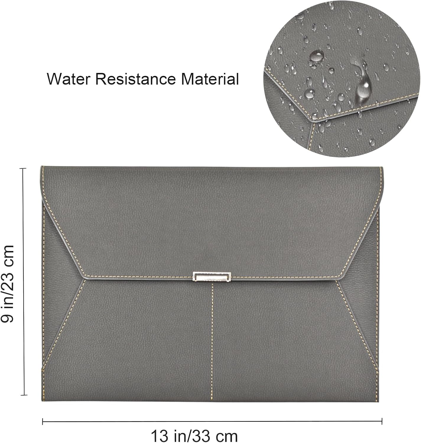 VANRA File Folder Document Holder Organizer Waterproof Portfolio Leather Folder Case with 3 Pockets, Filing Envelopes for A4 Letter Size Paper with Snap Magnetic Button Closure (Gray)