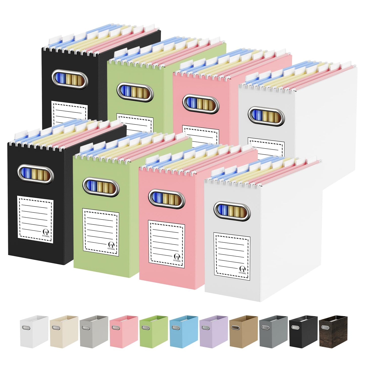 Portable Collapsible Cardboard File Box with Handle for Letter-Size | 4-Pack. Stainless Steel Handle. Label Stickers Included. Fits Letter Folders (Not Included). Home, Office, School, Dorm, Tax.