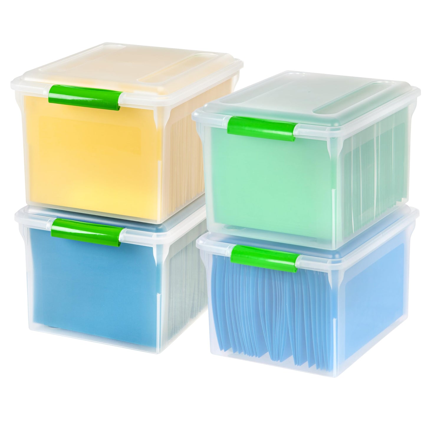 IRIS USA WeatherPro File Box Organizer, Letter/Legal, 32 Qt. Clear | Protect files and paperwork with a durable design featuring secure closure and convenient organization