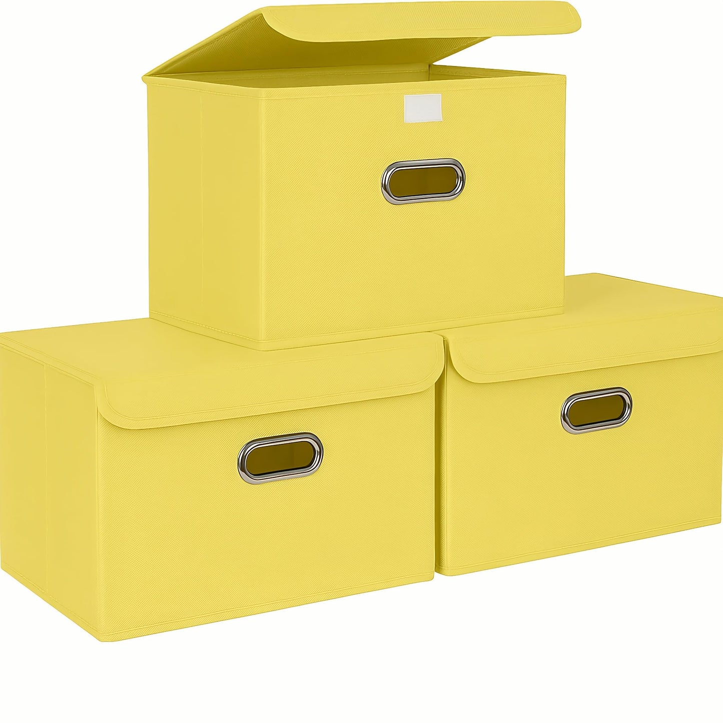 STOREONE Fabric Storage Cube Bins Foldable Organizer Container Collapsible Basket with Lids and Metal Handles, for Home, Bedroom, Closet (Black, 3 Pcs)