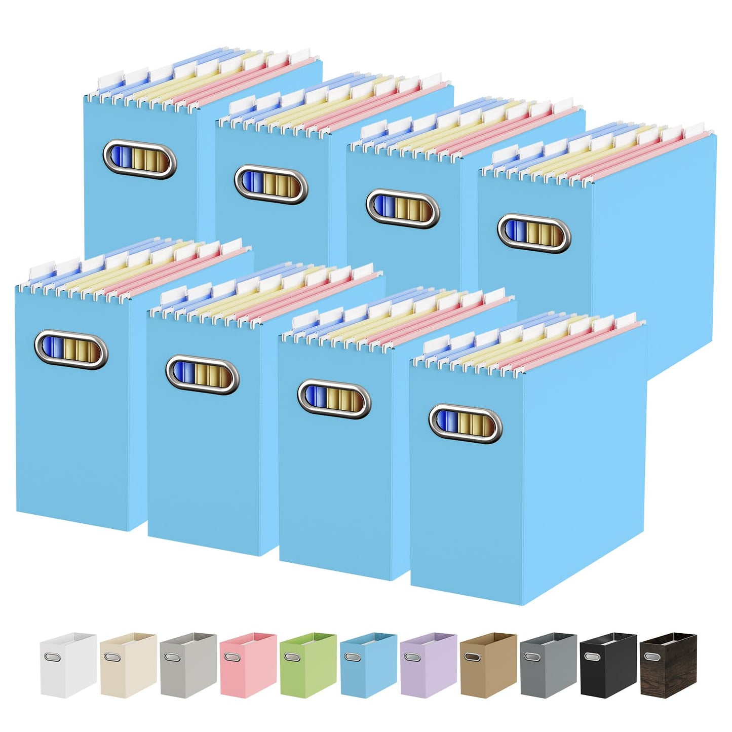 Portable Collapsible Cardboard File Box with Handle for Letter-Size | 4-Pack. Stainless Steel Handle. Label Stickers Included. Fits Letter Folders (Not Included). Home, Office, School, Dorm, Tax.