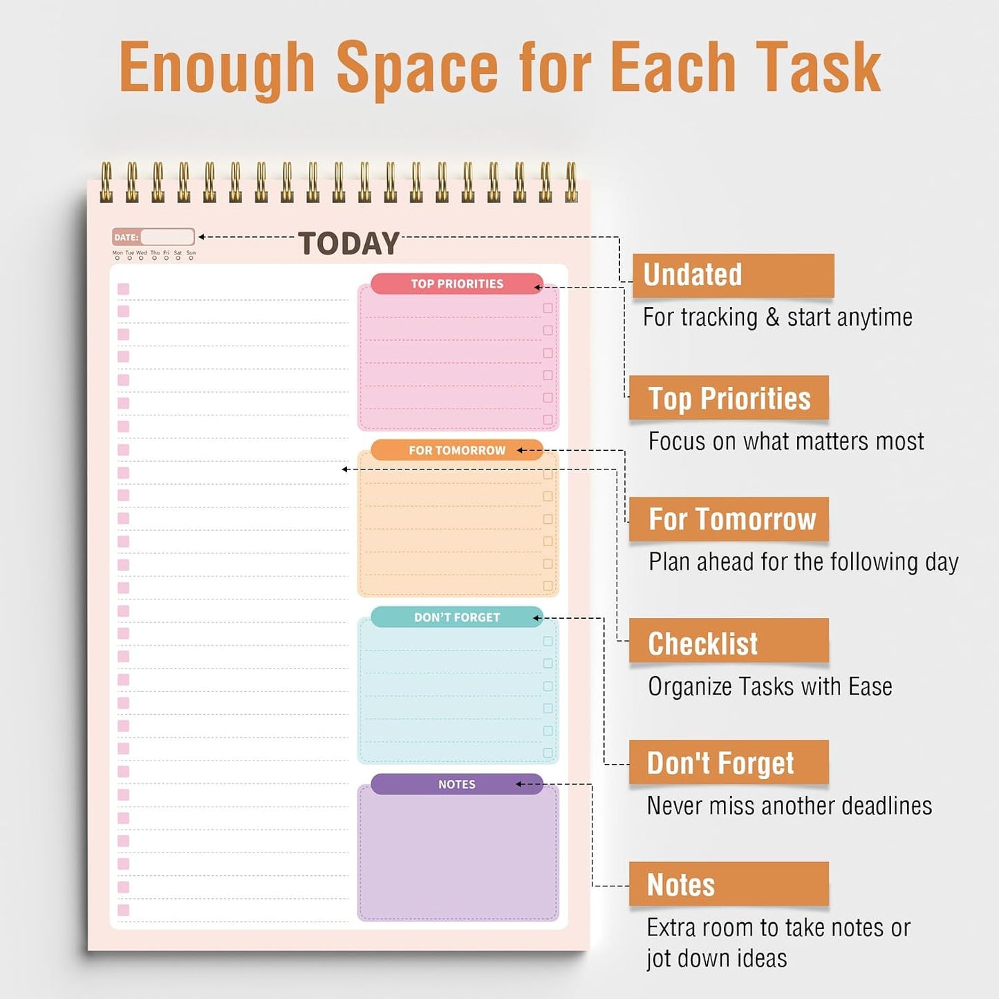 Forvencer To Do List Notepad (6.5 x9.8), To Do List Notebook for Work | Undated Daily Planner Organizer for Tasks Checklist & Goal Planning, To Do List Perfect for Office, School, Cute