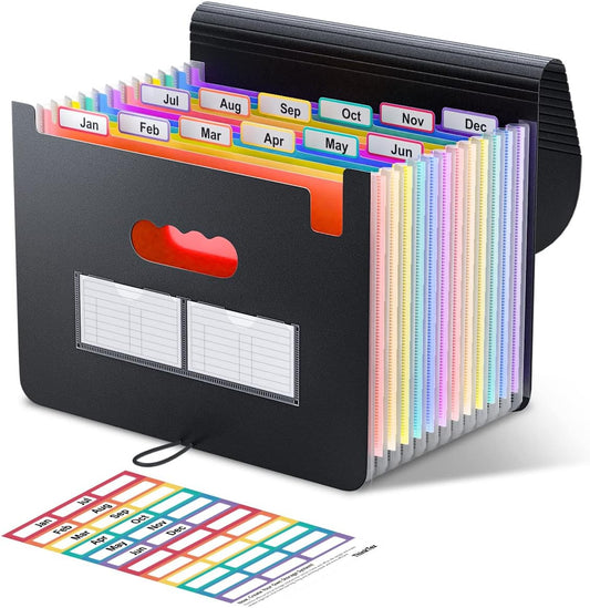 ThinkTex Accordion File Organizer, 12 - Pocket Expanding File Folders | for Paper Receipts, Bills&Taxes Organizer, Portable Letter/A4 Size Document Holder for School, Office, Home