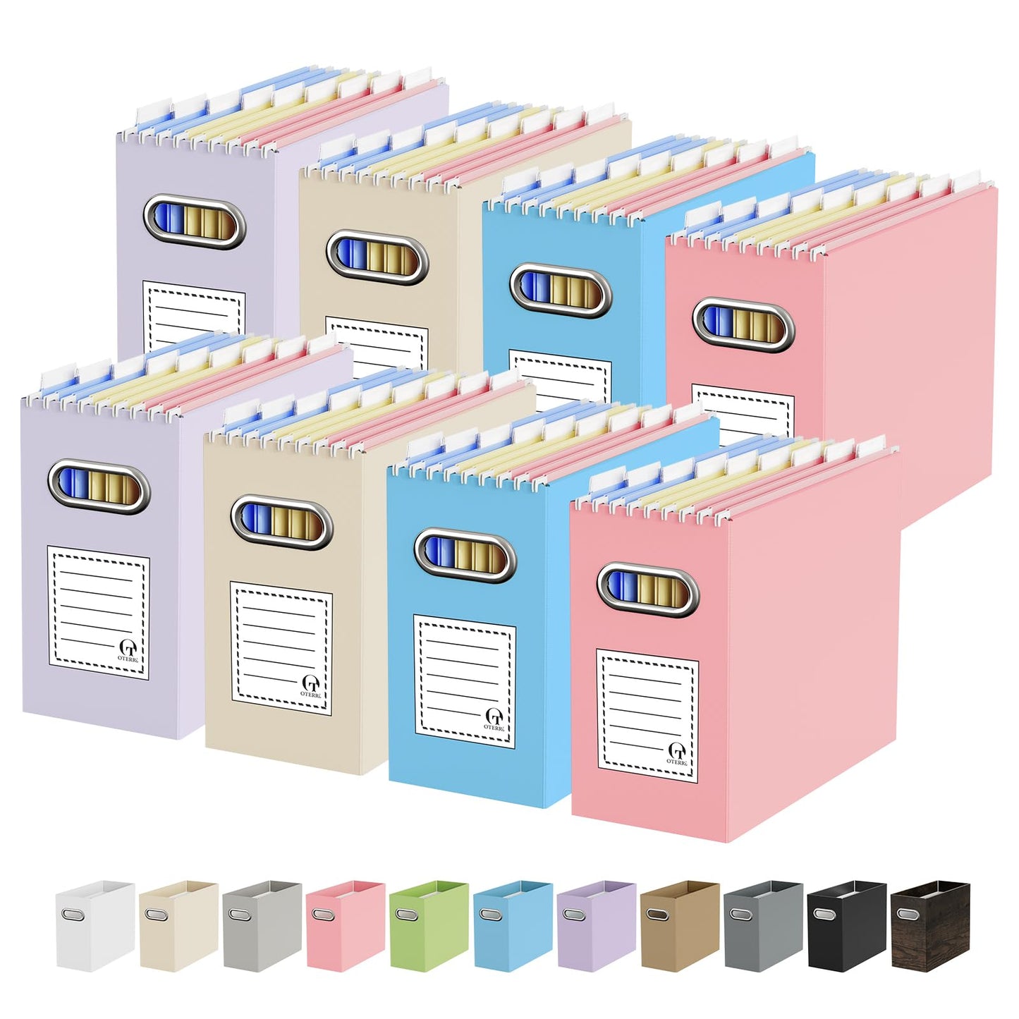 Portable Collapsible Cardboard File Box with Handle for Letter-Size | 4-Pack. Stainless Steel Handle. Label Stickers Included. Fits Letter Folders (Not Included). Home, Office, School, Dorm, Tax.