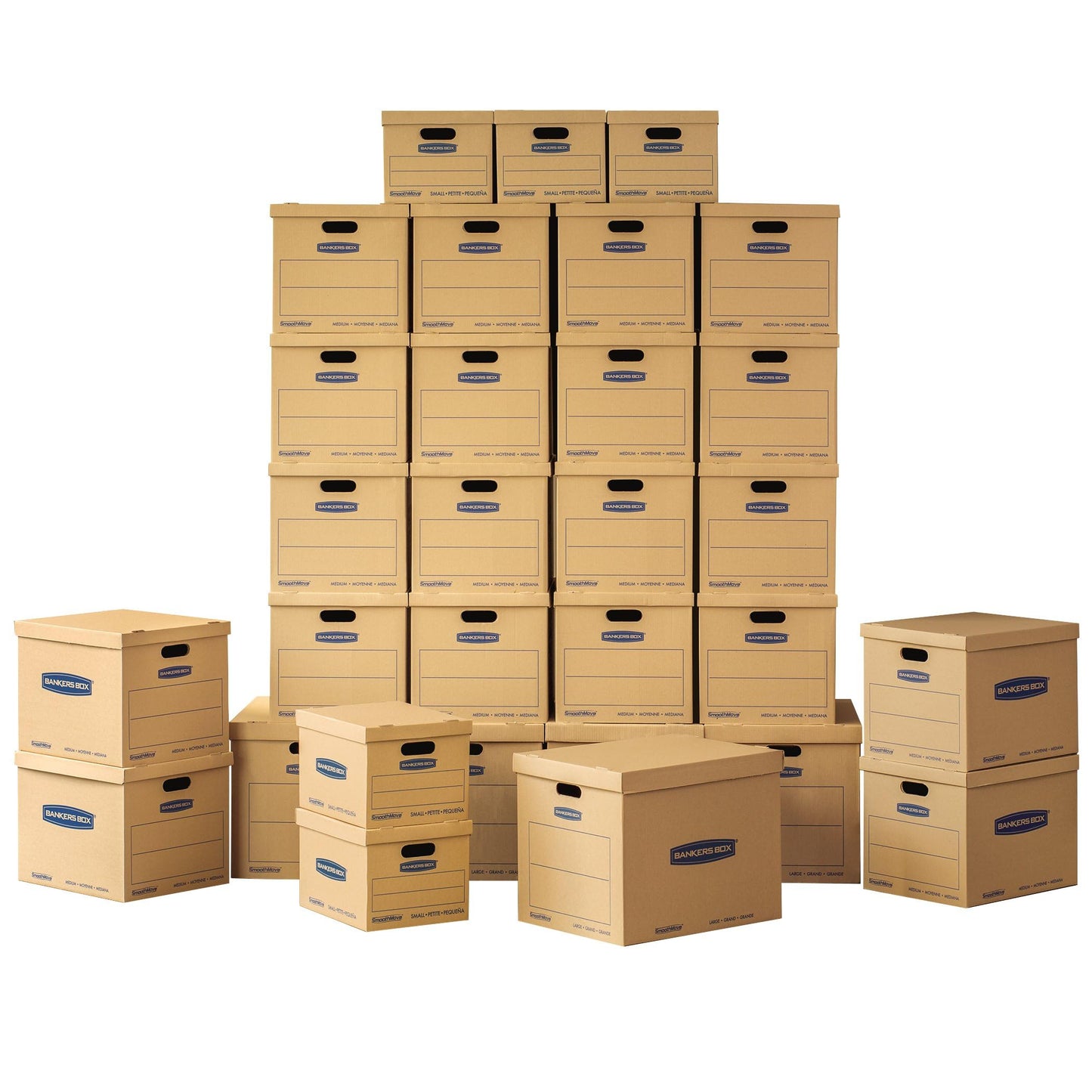 Bankers Box Classic Moving Box 12 Pack Kit, Reinforced Handles, Tape-Free Assembly, Box with Lid, 8 Small and 4 Medium Boxes (7716401) | Take the guesswork out of moving with a mixed box kit built for small, medium, and large household items.