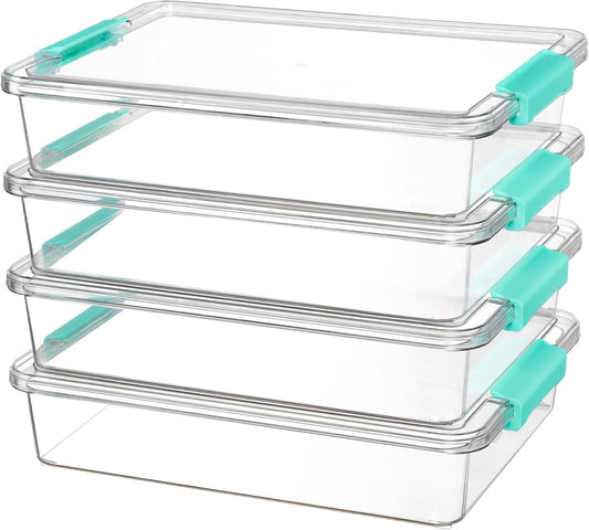 Vtopmart 4 Pack 6 Qt Plastic Storage Bins with Lids, Clear Sensory Bins | Stackable Containers for Organizing School & Office Supplies, Arts & Crafts Organizers and Storage for Home, Craft Room