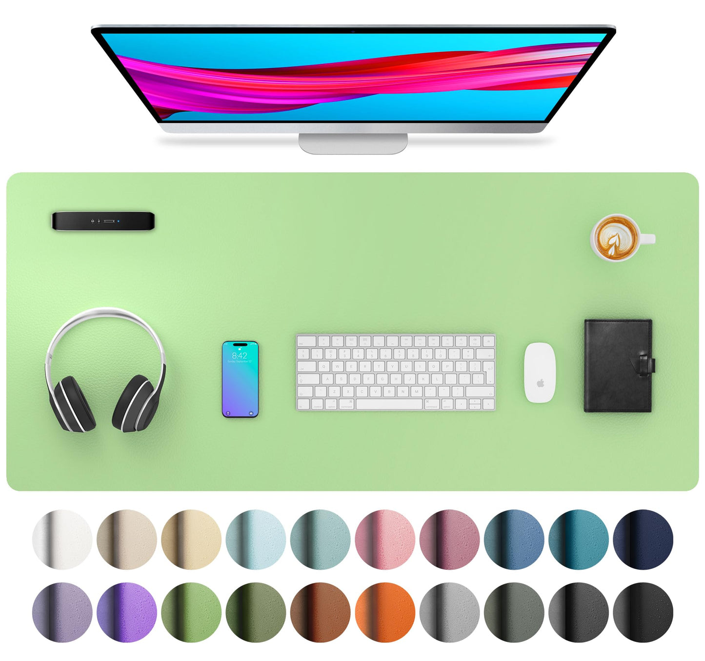 Aothia Leather Office Desk Pad Protector, Non-Slip PU Leather Desk Blotter, Waterproof Laptop Writing Mouse Pad for Office and Home, Black, 31.5" x 15.7"