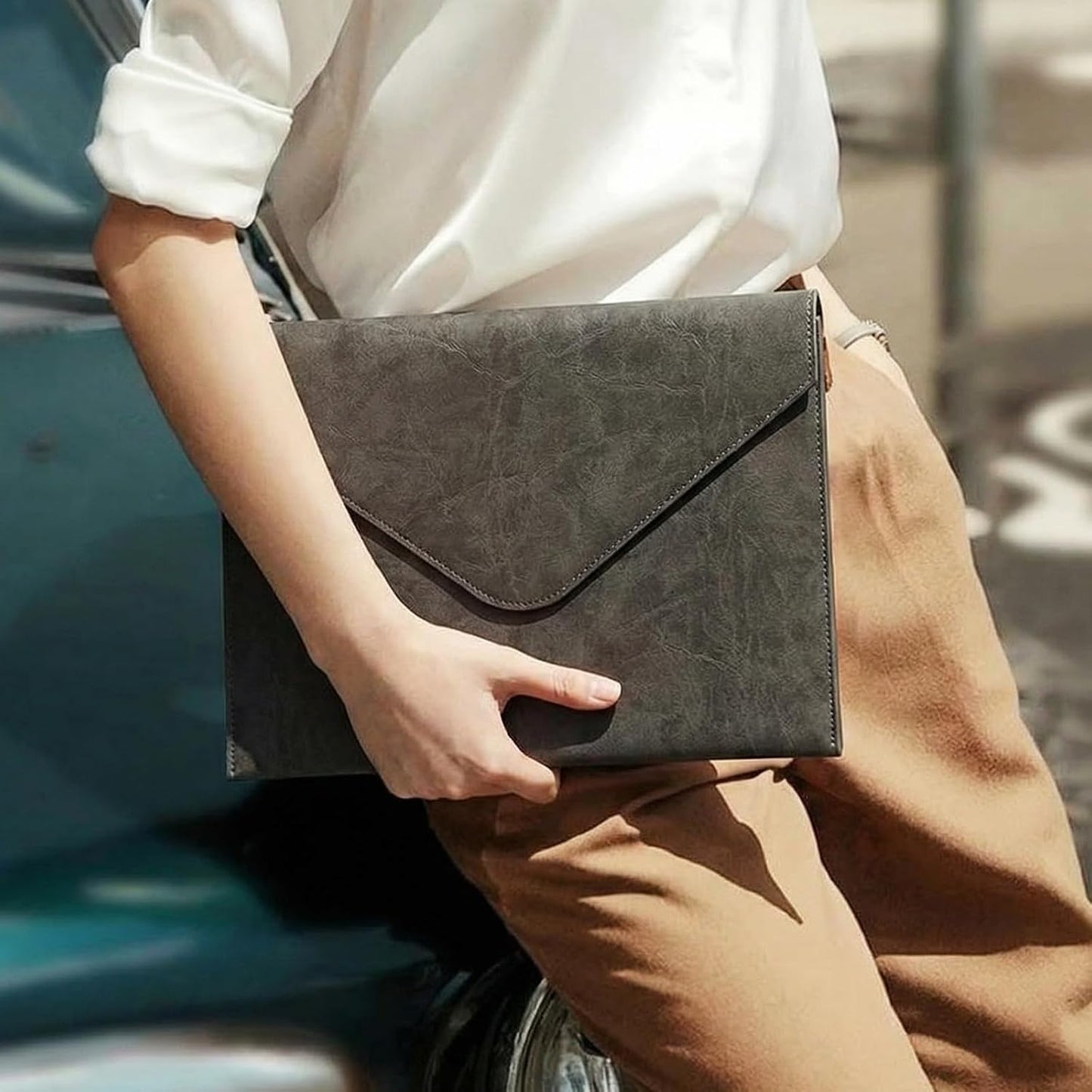 PU Leather Heavy-Duty Expanding File Folder, A5/US Letter Size Document Organizer with 8 Paper File Folder, 4-1/2 Inch Expansion, Grey – for Office, Auto Shop, School Paperwork.